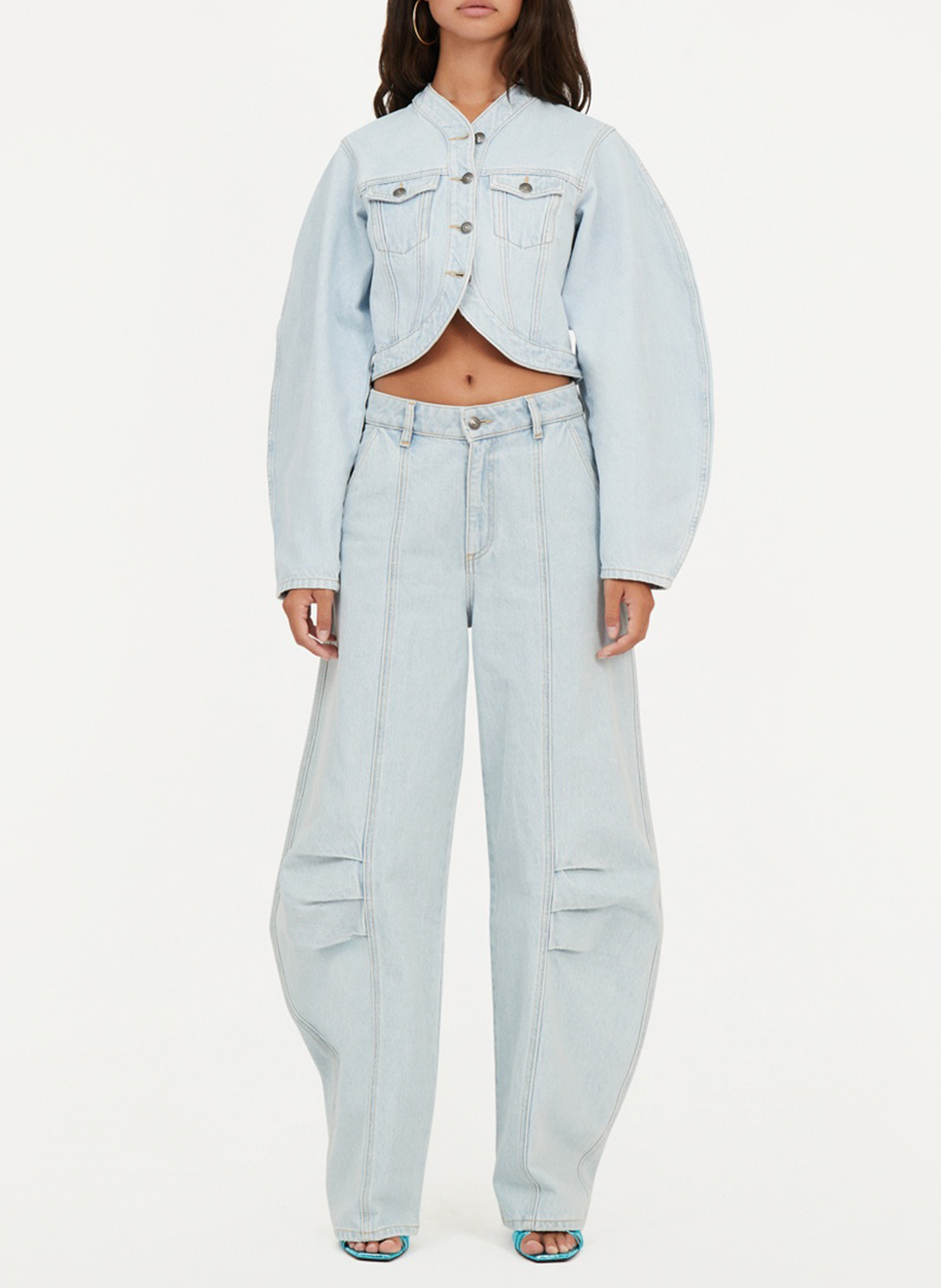 Cotton denim V-neck jacket ROTATE Blue