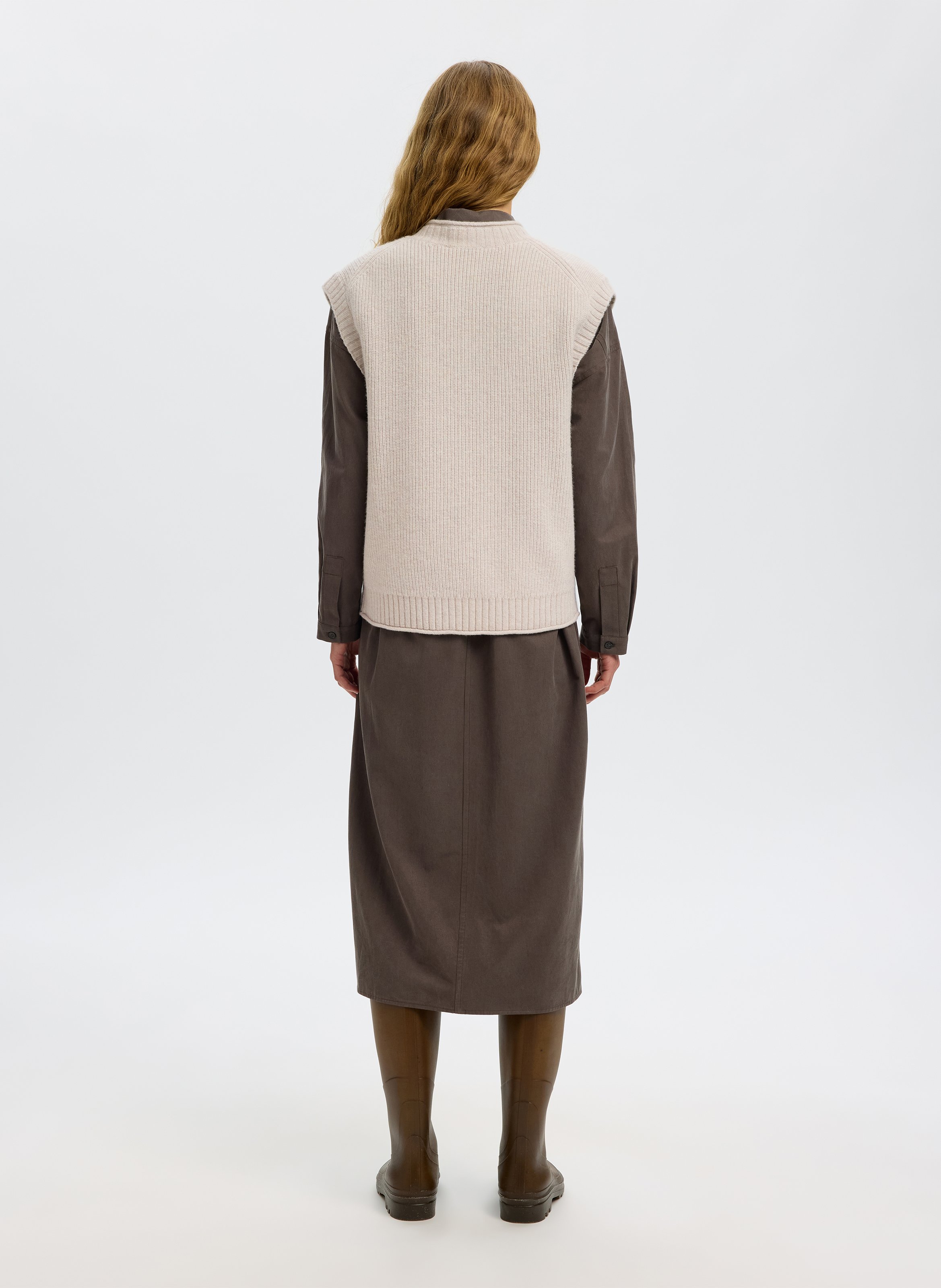 Gilet col rond en laine SELECTED Beige