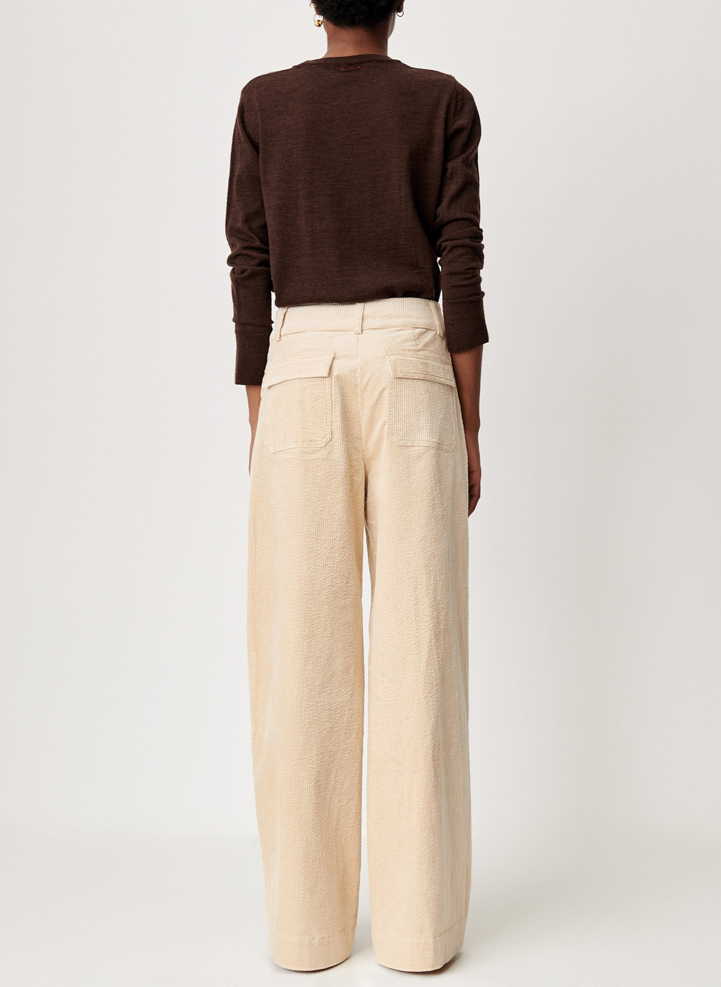 Pantalon évasé en velours côtelé SESSUN Beige