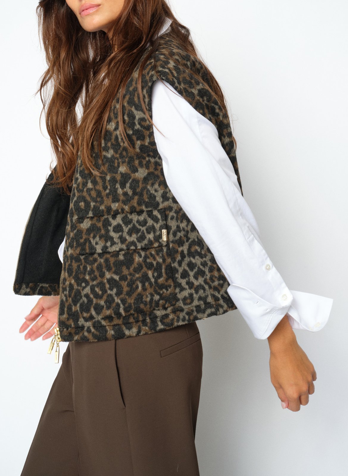 Veste sans manches léopard en laine mélangée MOS MOSH Noir