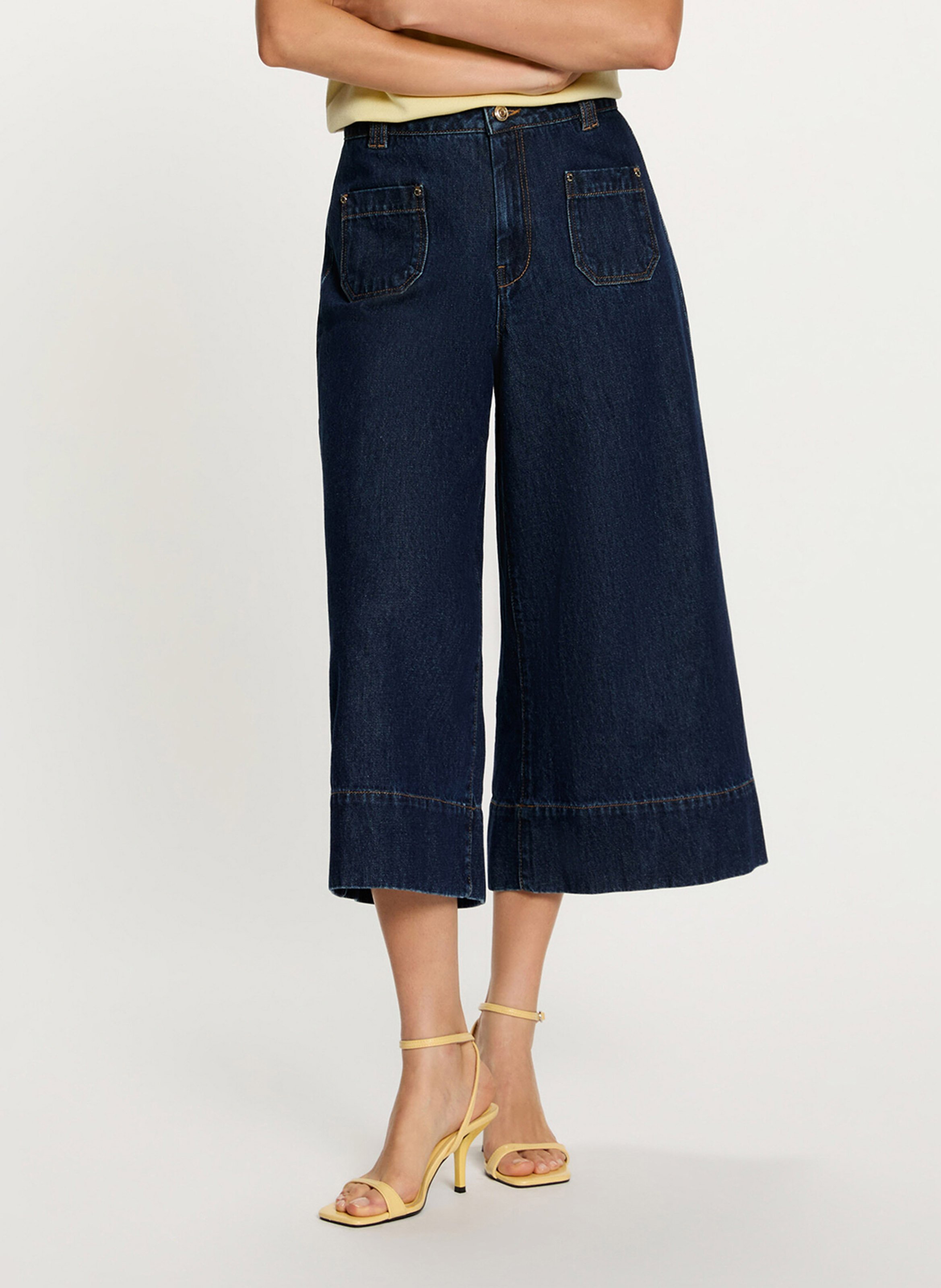 Organic cotton blend cropped pants MORGAN Blue