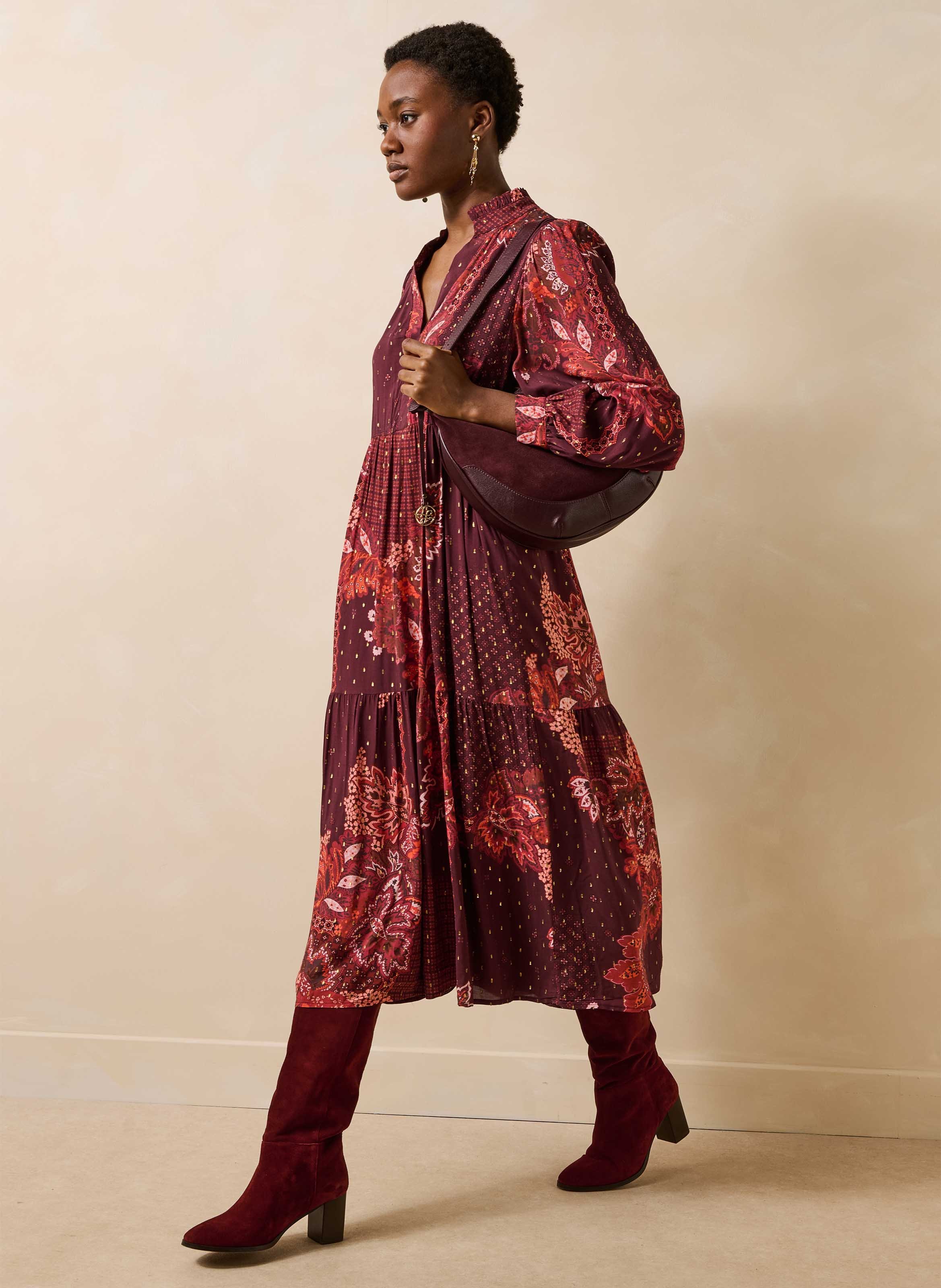 Robe ample col tunisien à imprimé LA FEE MARABOUTEE Rouge