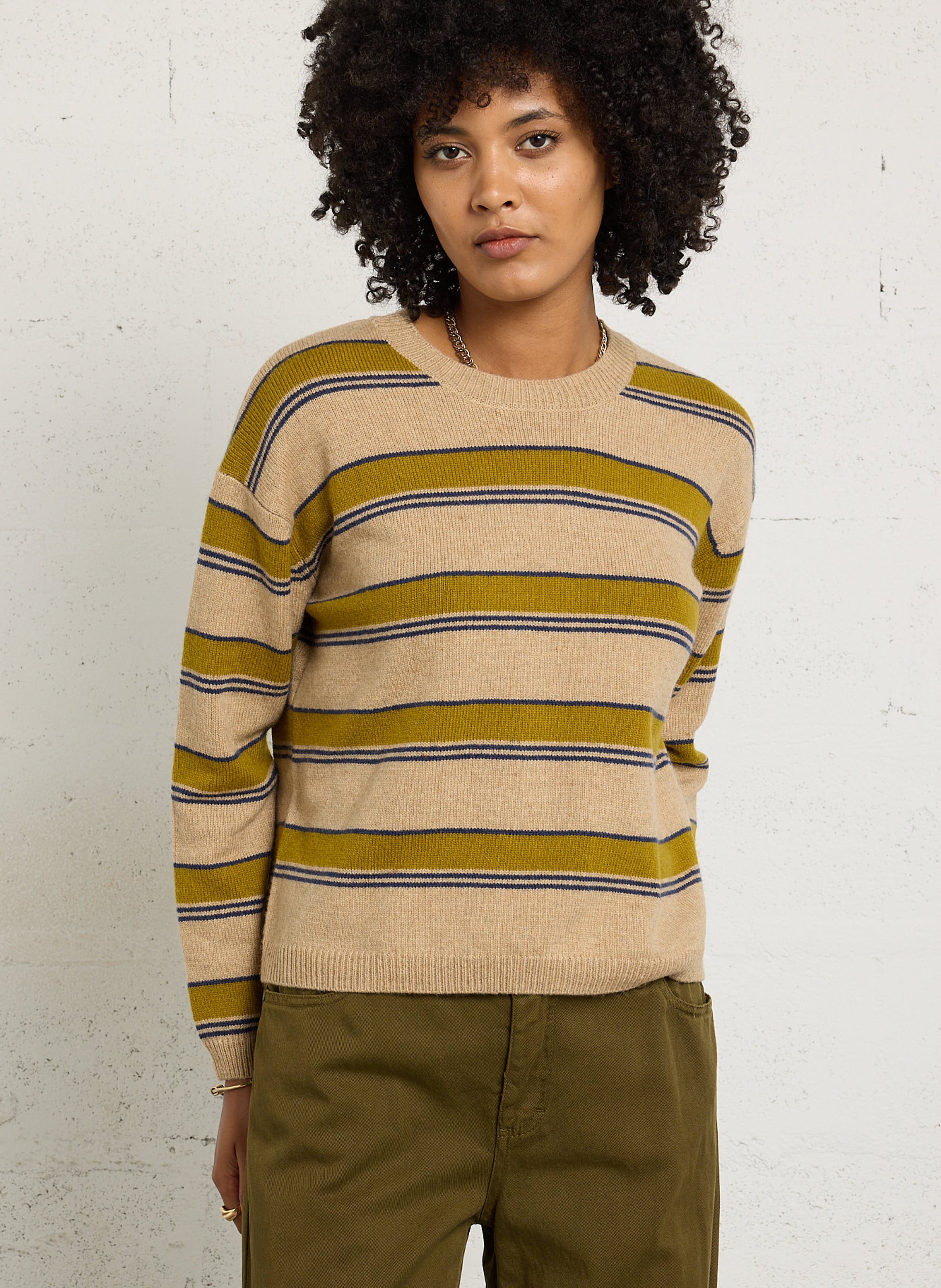 Oversize Rundhalsausschnitt-Pullover aus gestreifter Wollmischung NICE THINGS