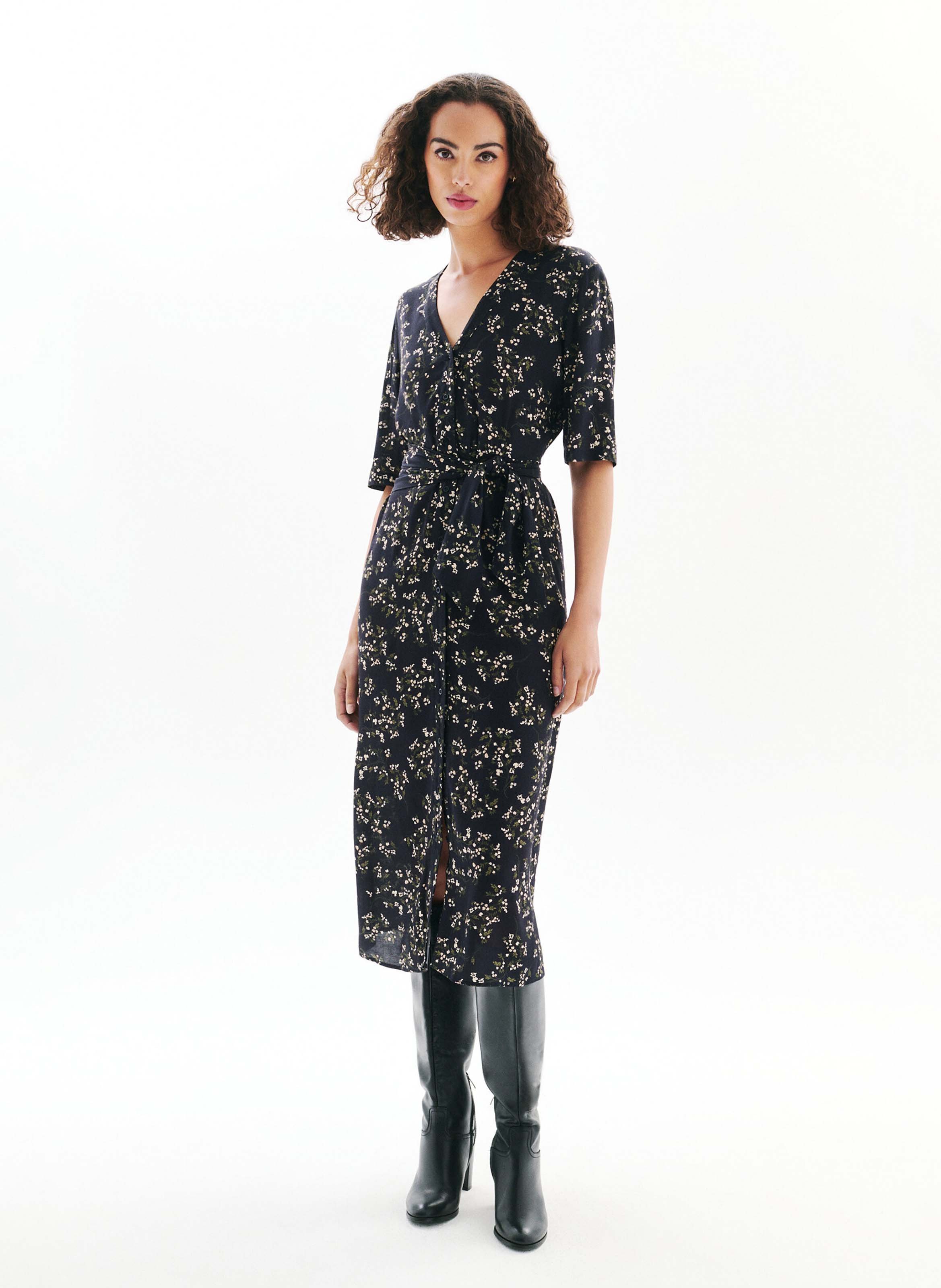Halflange jurk met print CAROLL Zwart