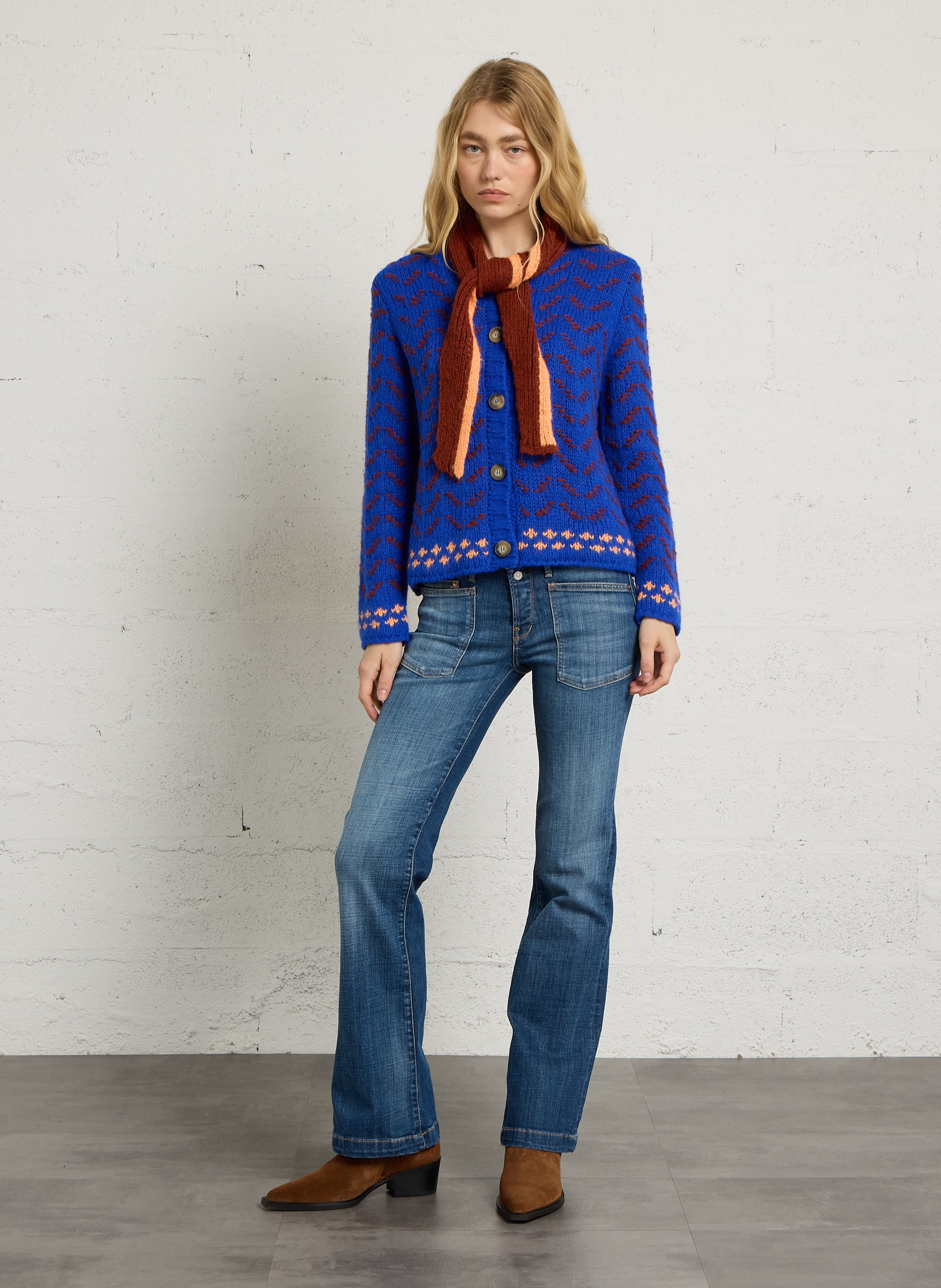 Gerader Cardigan mit Bindkragen DR BLOOM Blau