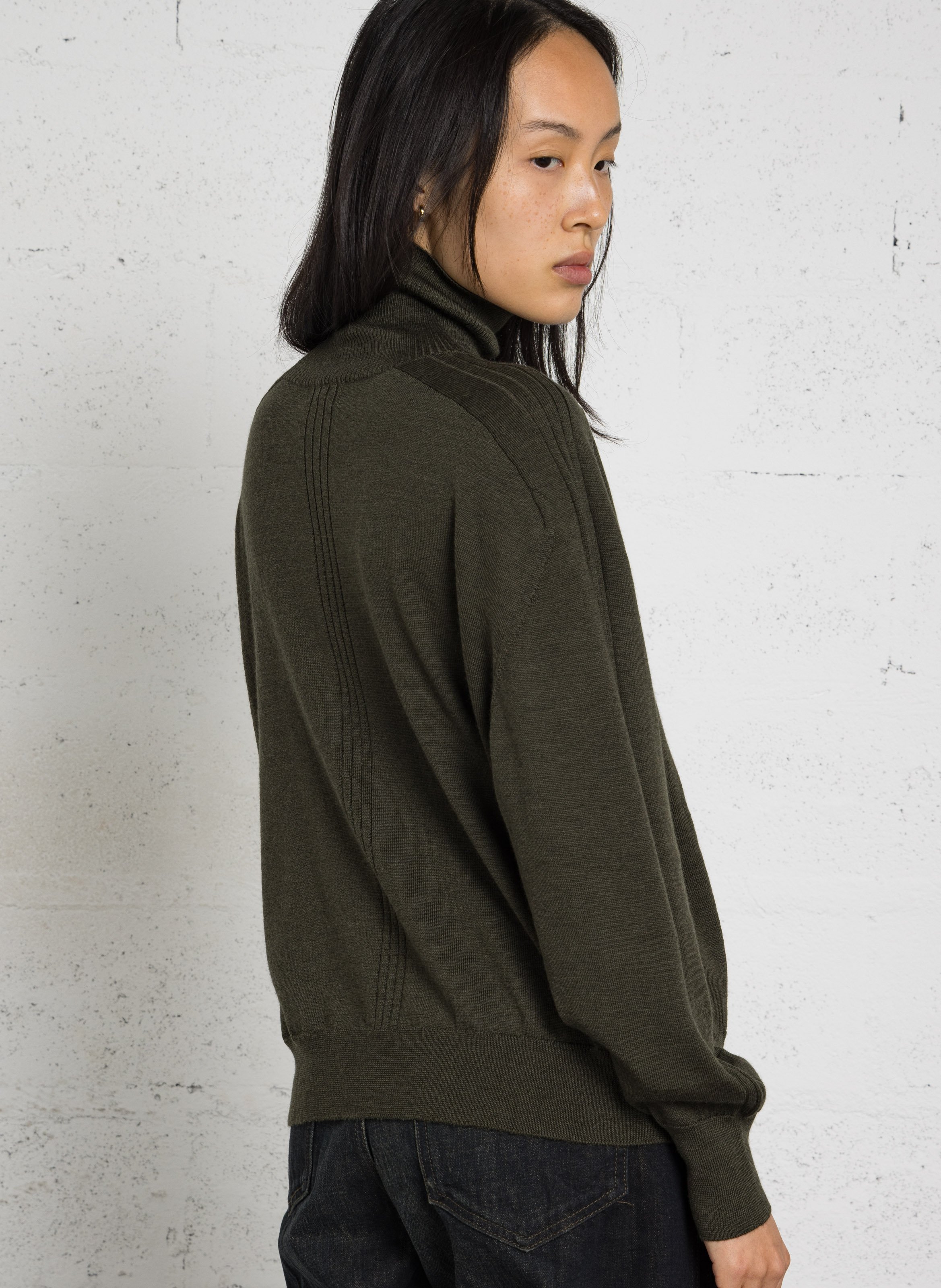 Loose-fit wool sweater with high neck SOEUR Khaki