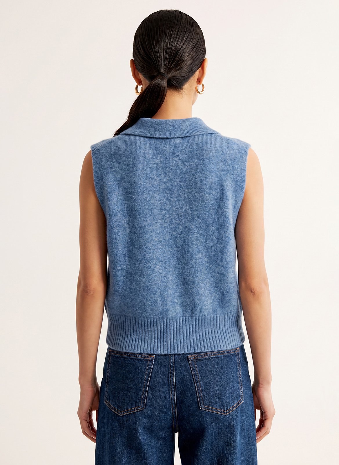 Plain V-neck sleeveless sweater KOOKAI Blue