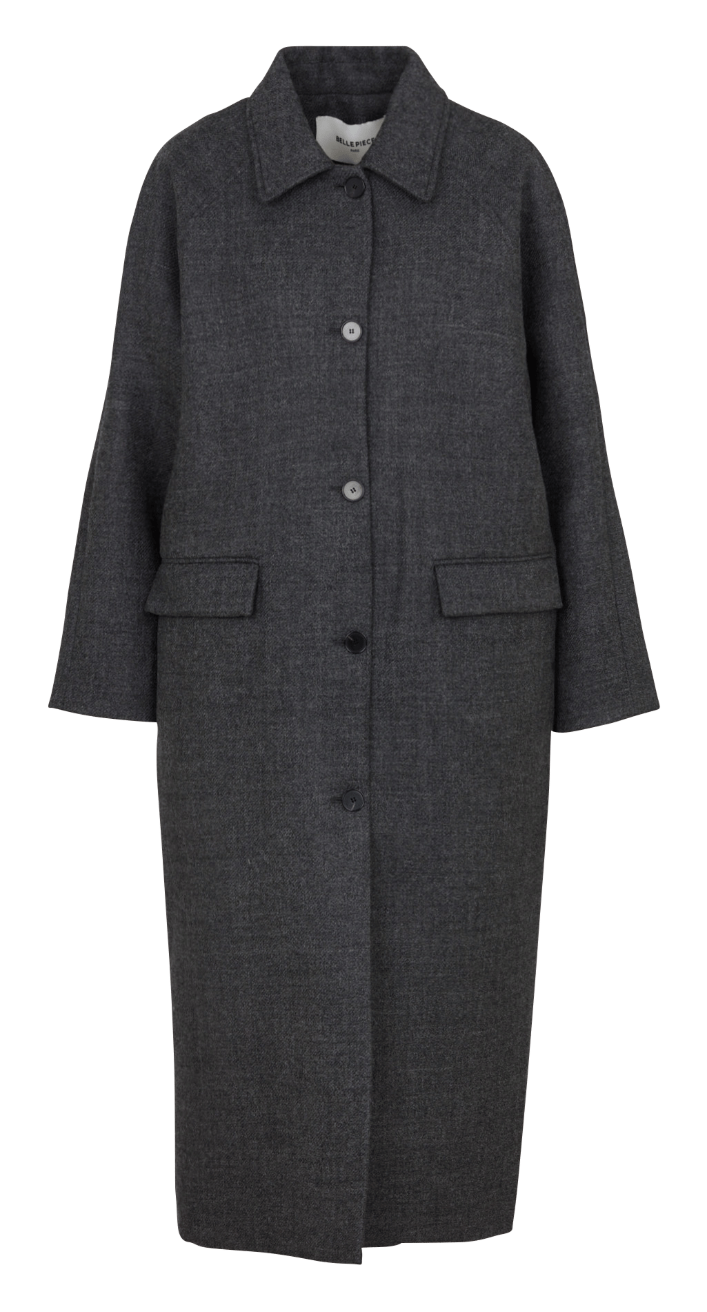 Long relaxed-fit coat with a classic collar in a wool blend BELLEPIECE Grey