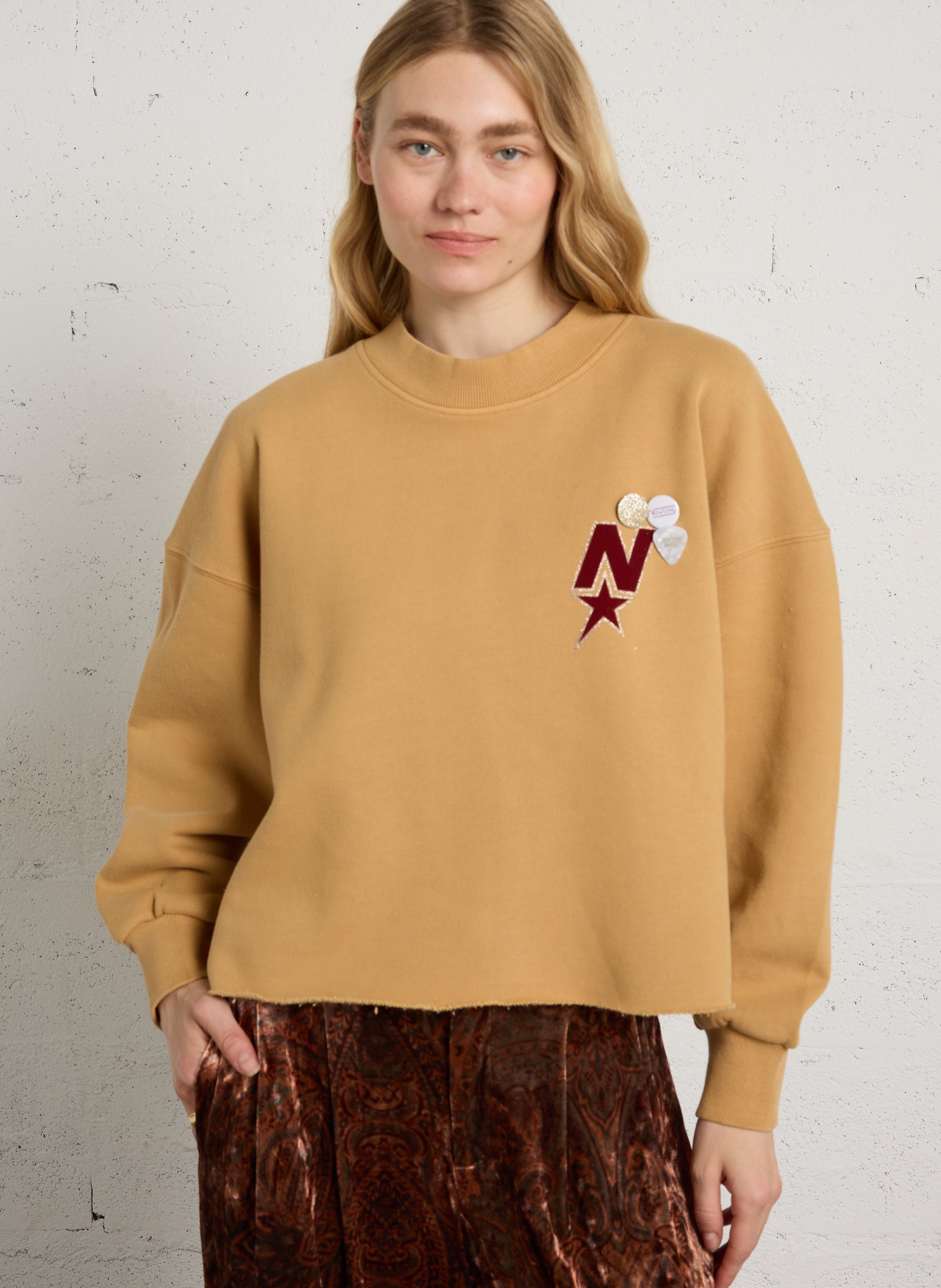 Sweat ample col rond sérigraphié en coton NEWTONE