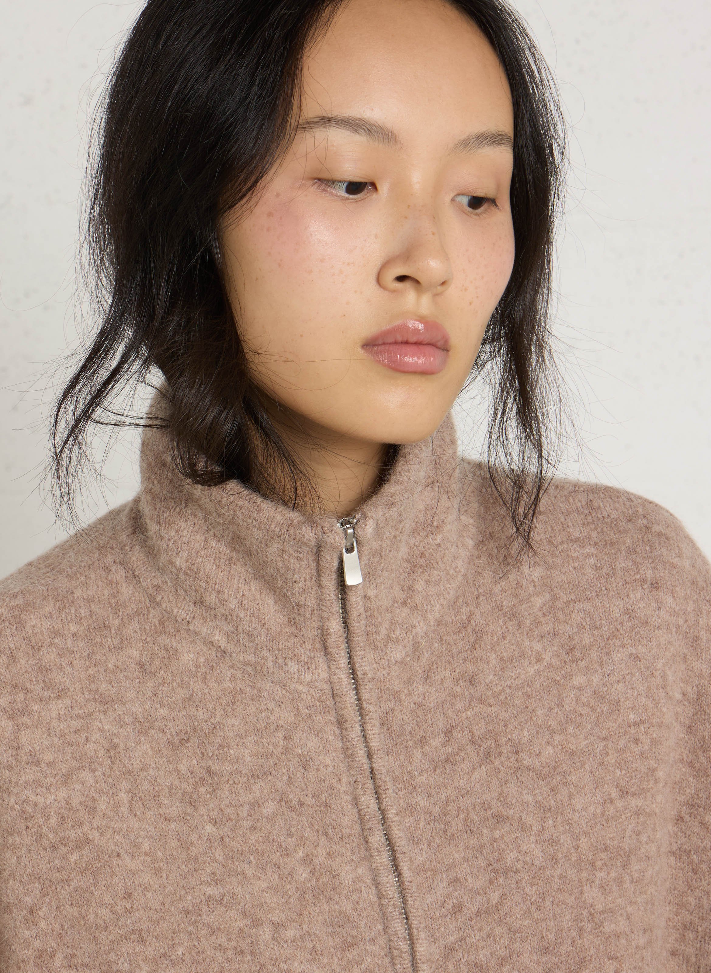Oversized sleeveless cardigan in a wool blend MAJESTIC FILATURES Beige