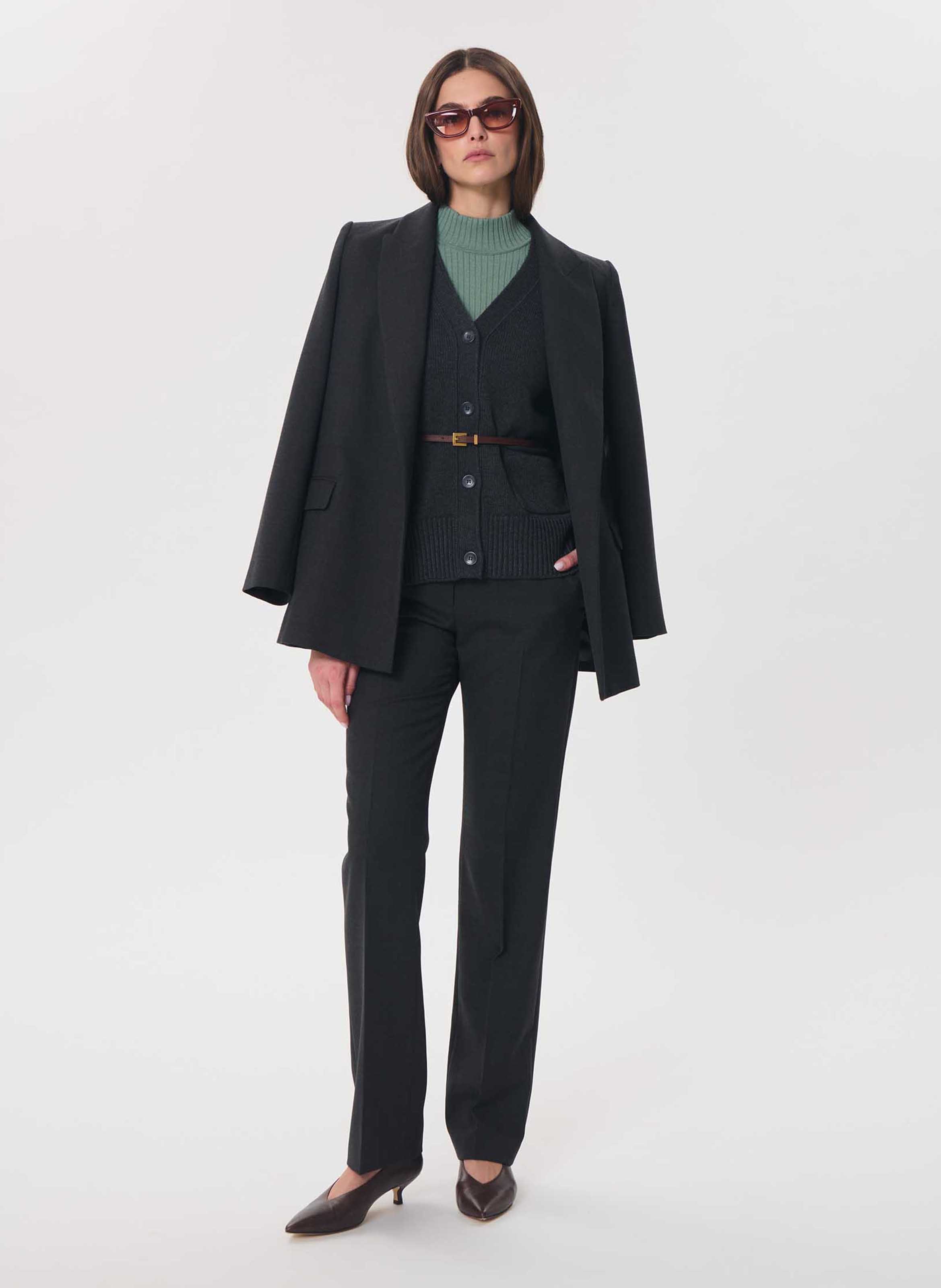 Pantalon droit mi-haute uni TARA JARMON Gris