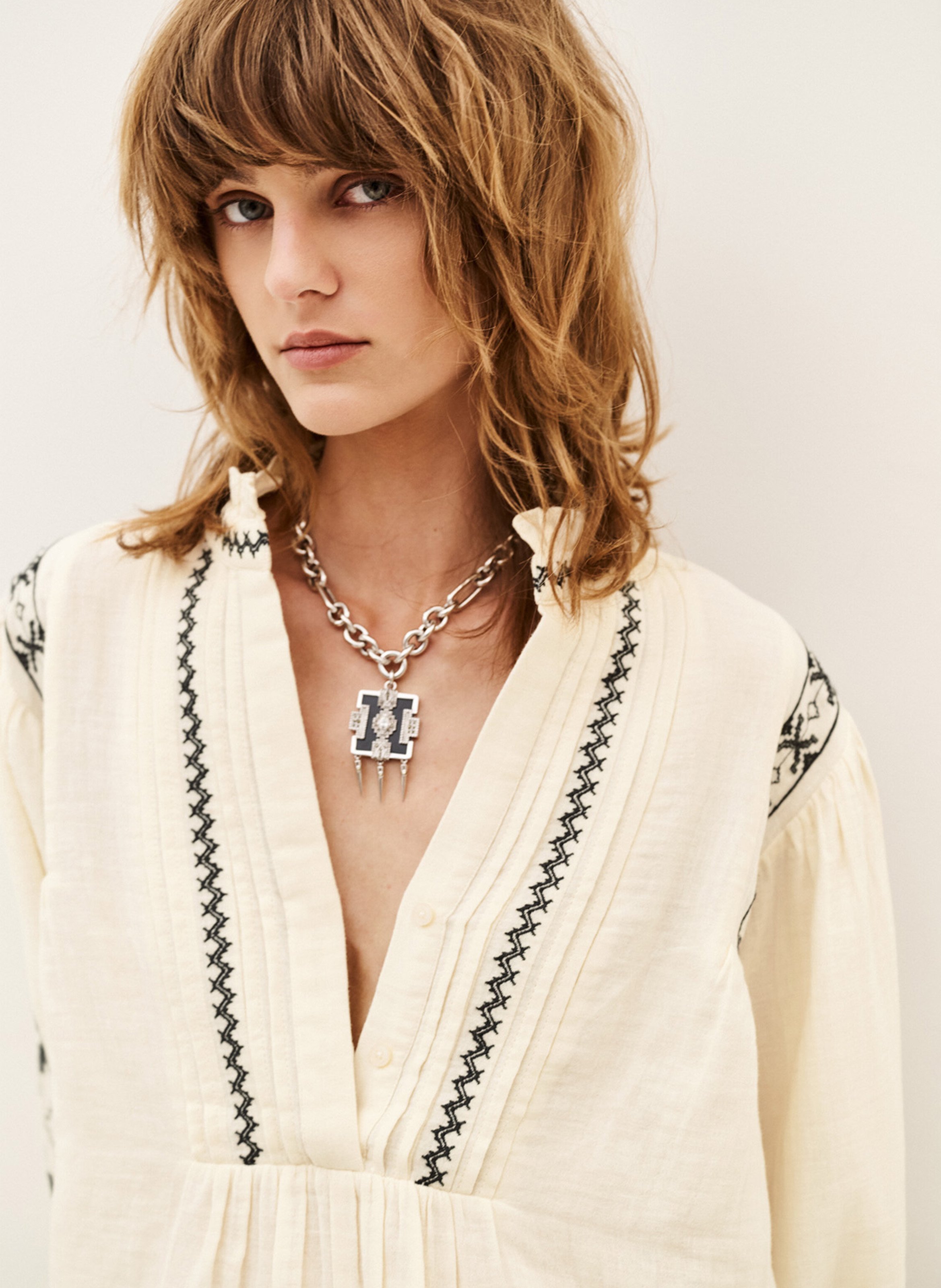 Blouse ample brodée en coton BA&SH Beige
