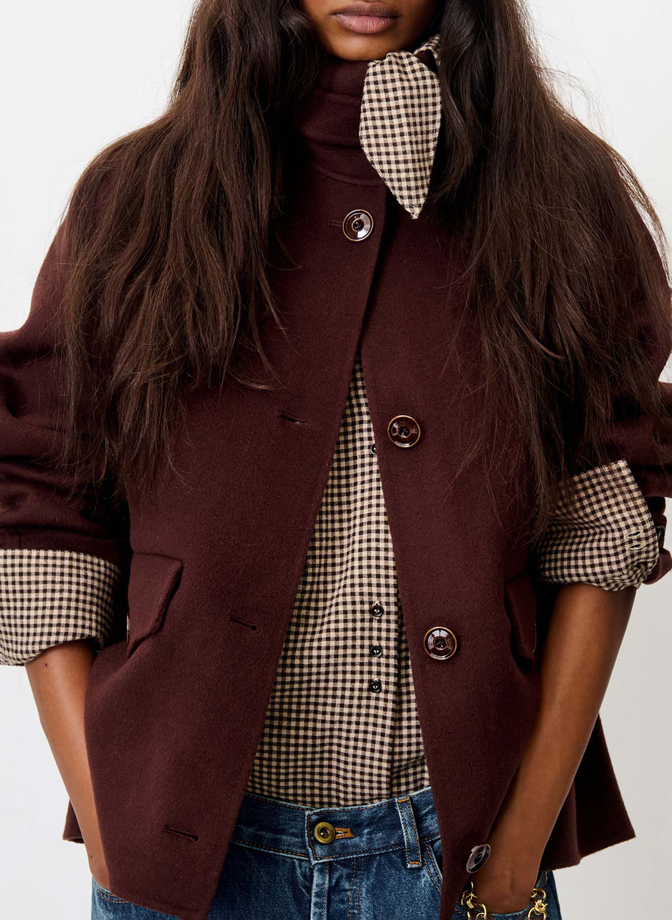 Kurzer Wollmix-Mantel mit Stehkragen SESSUN Braun