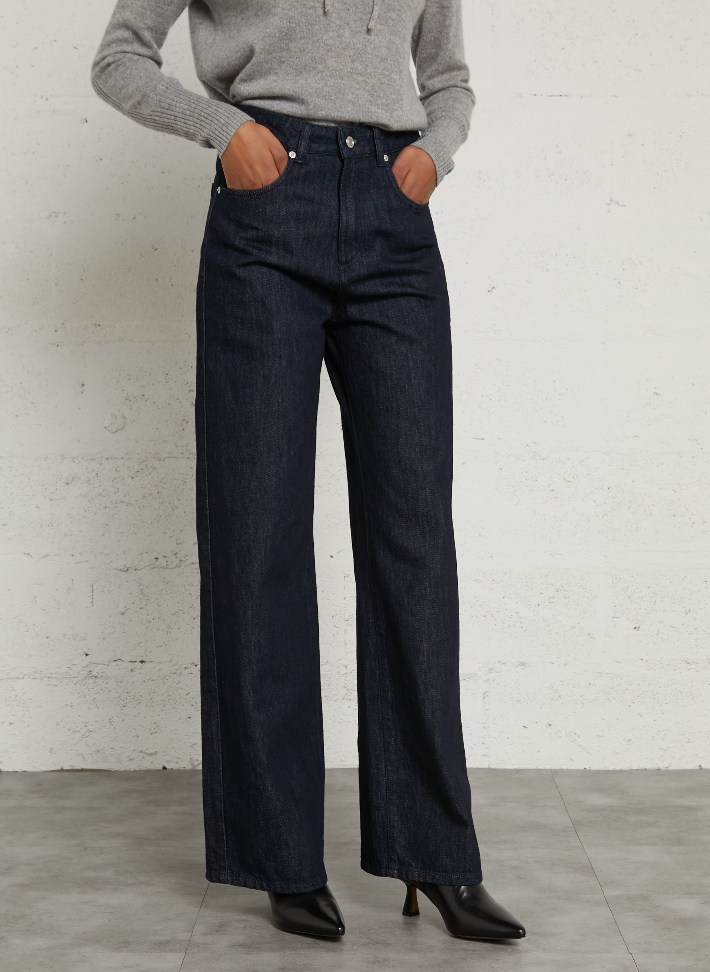 Donkerblauwe jeans met hoge taille en wijde pijpen IKKS Blauw