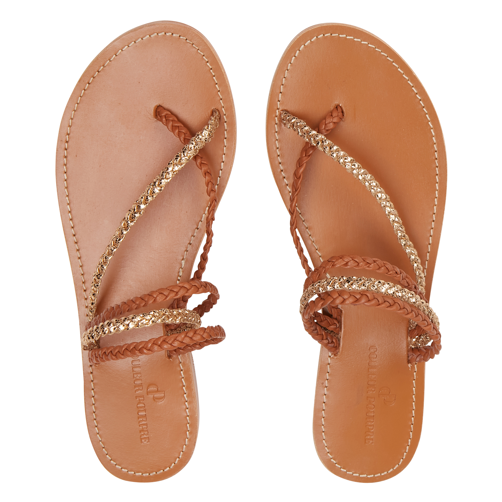 Flat leather sandals COULEUR POURPRE Brown