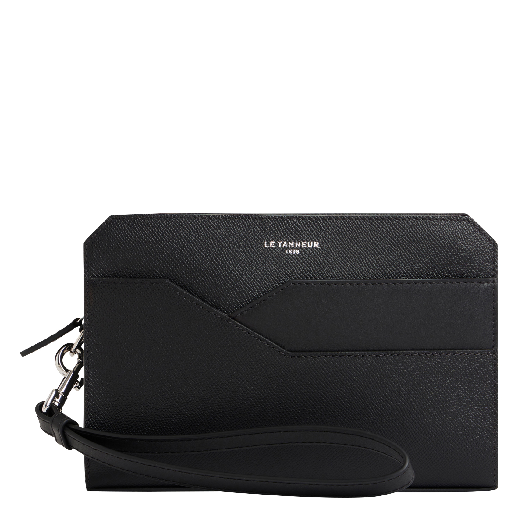 Zipped leather clutch bag LE TANNEUR Black