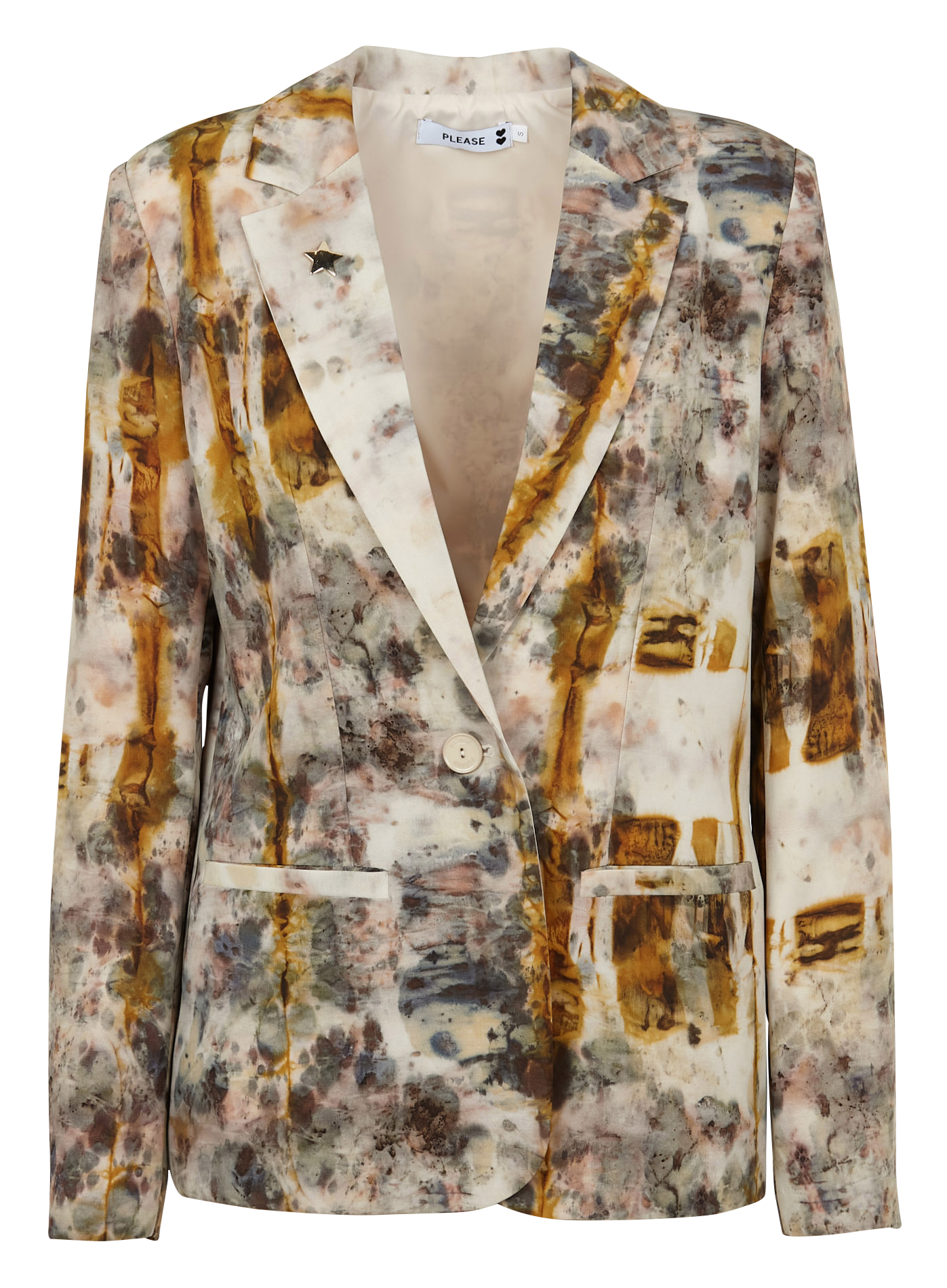 Straight-cut printed tailored jacket PLEASE Beige