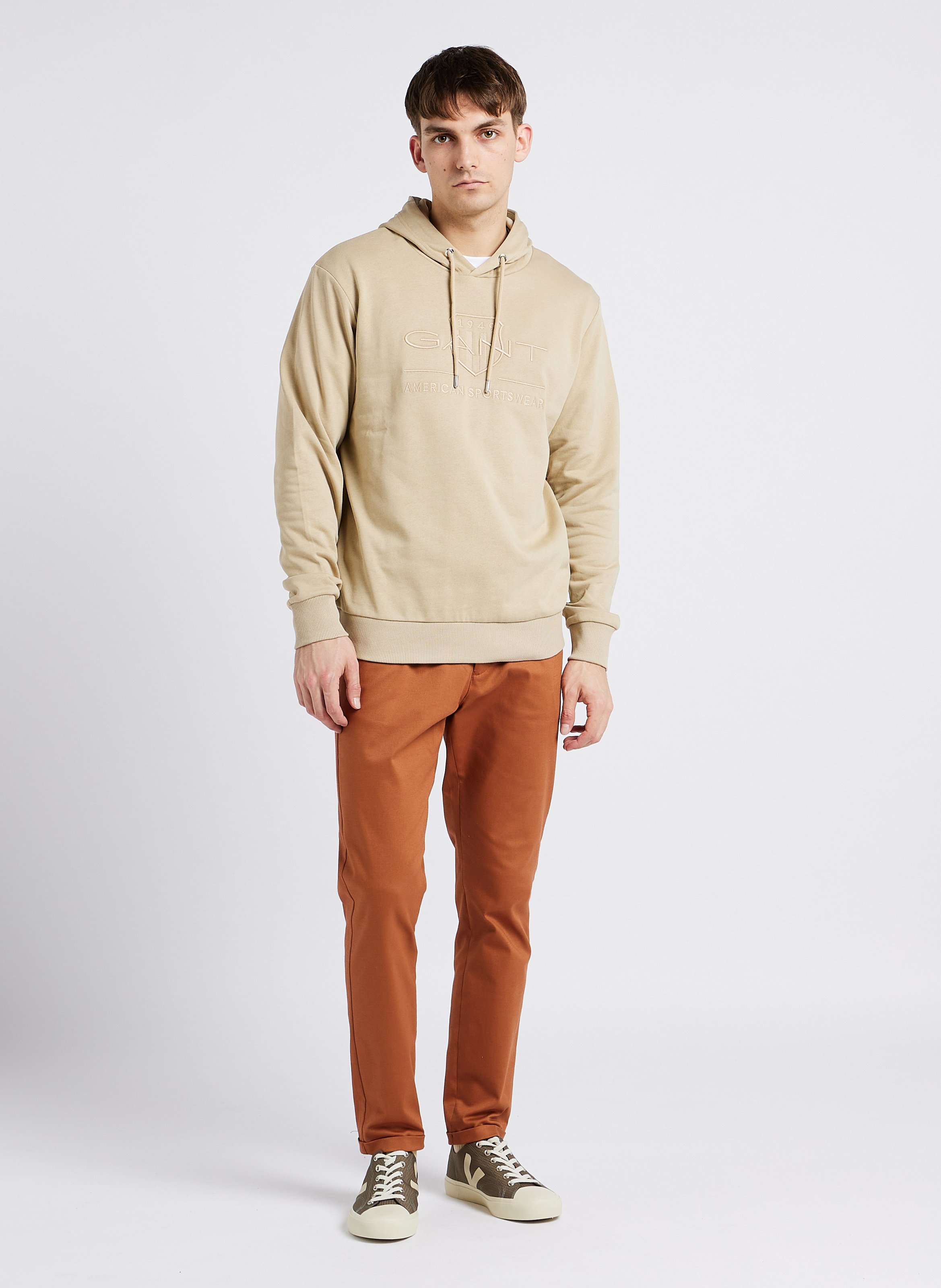 Gerade geschnittenes Kapuzensweatshirt aus Baumwoll-Mix GANT Grau