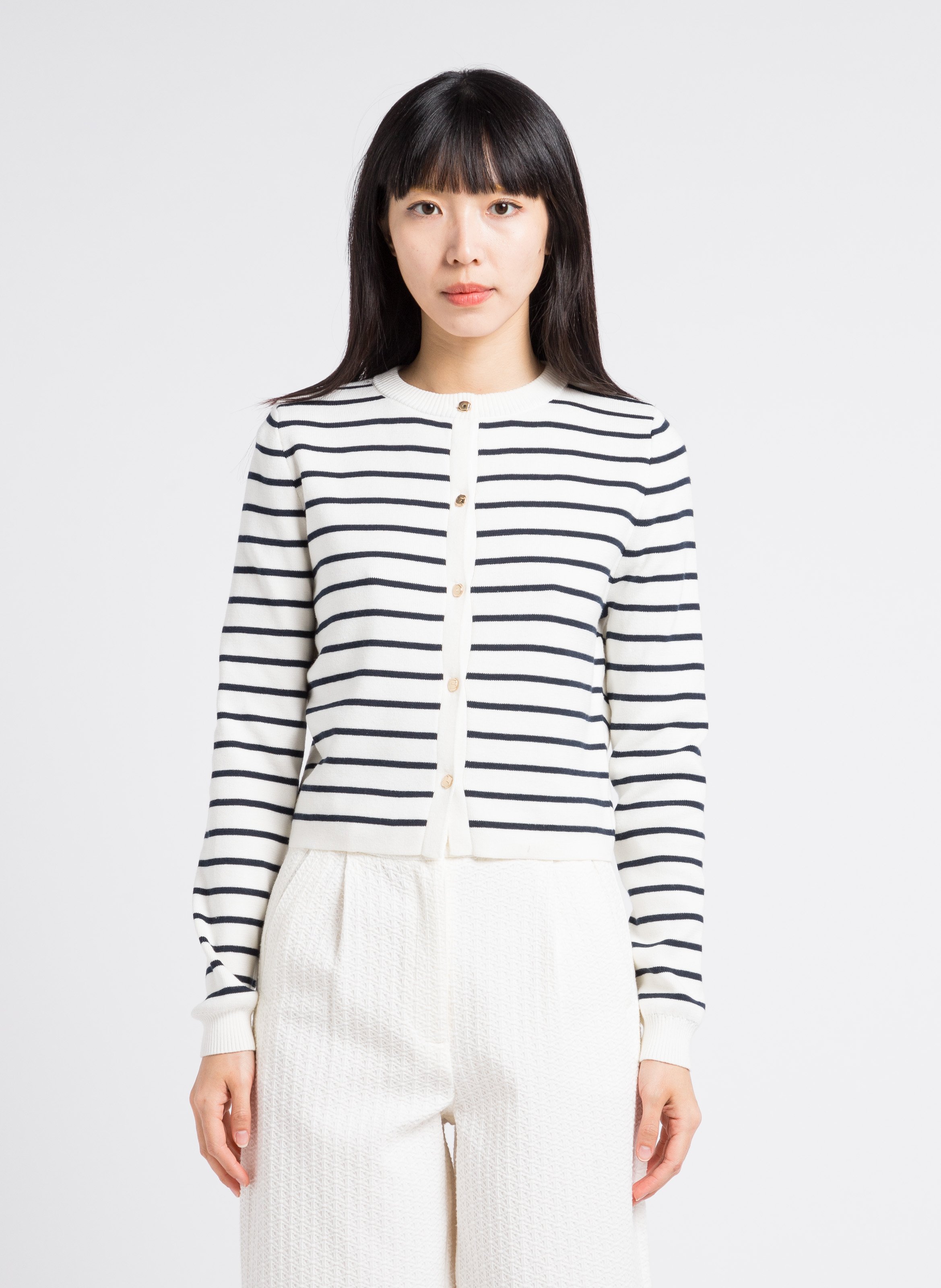 Gilet col rond rayé en coton mélangé  MAISON LABICHE Blanc