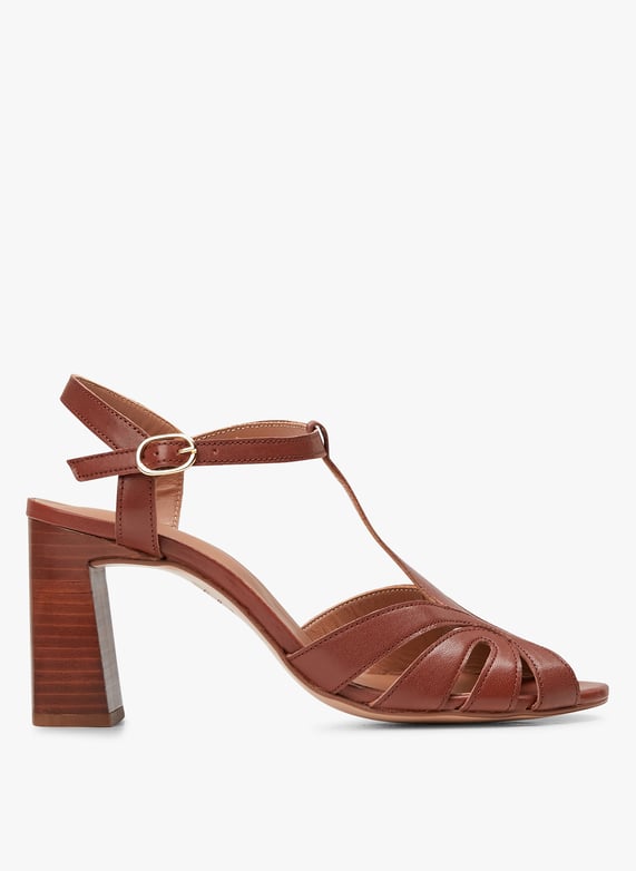 Sandales a talon en cuir Marron