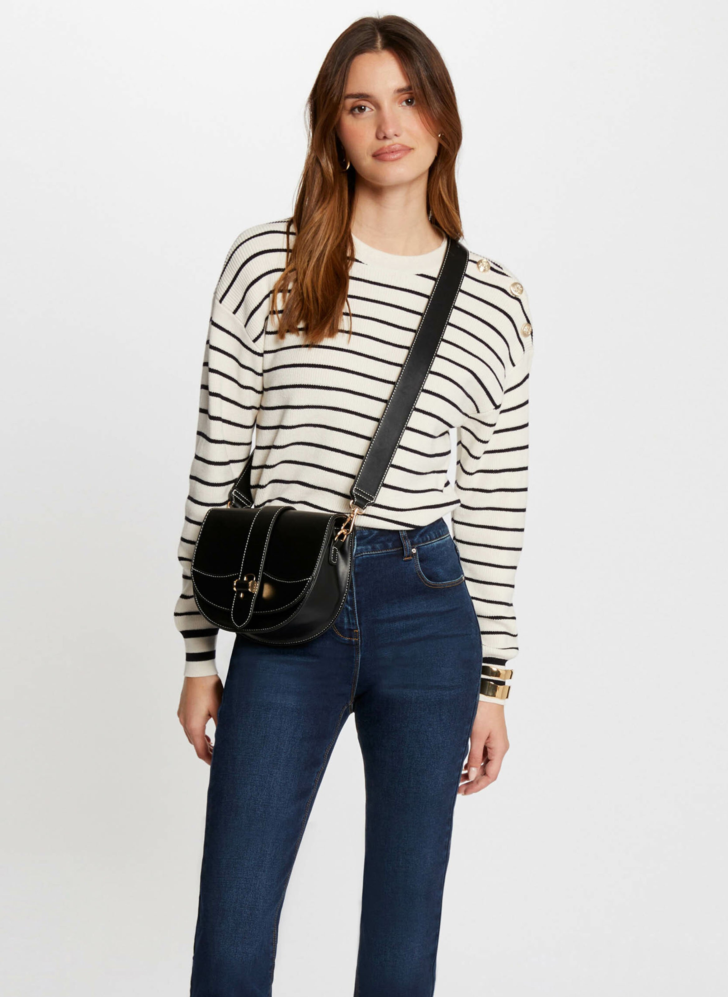 Rechte trui met lange mouwen en strepen MORGAN Beige