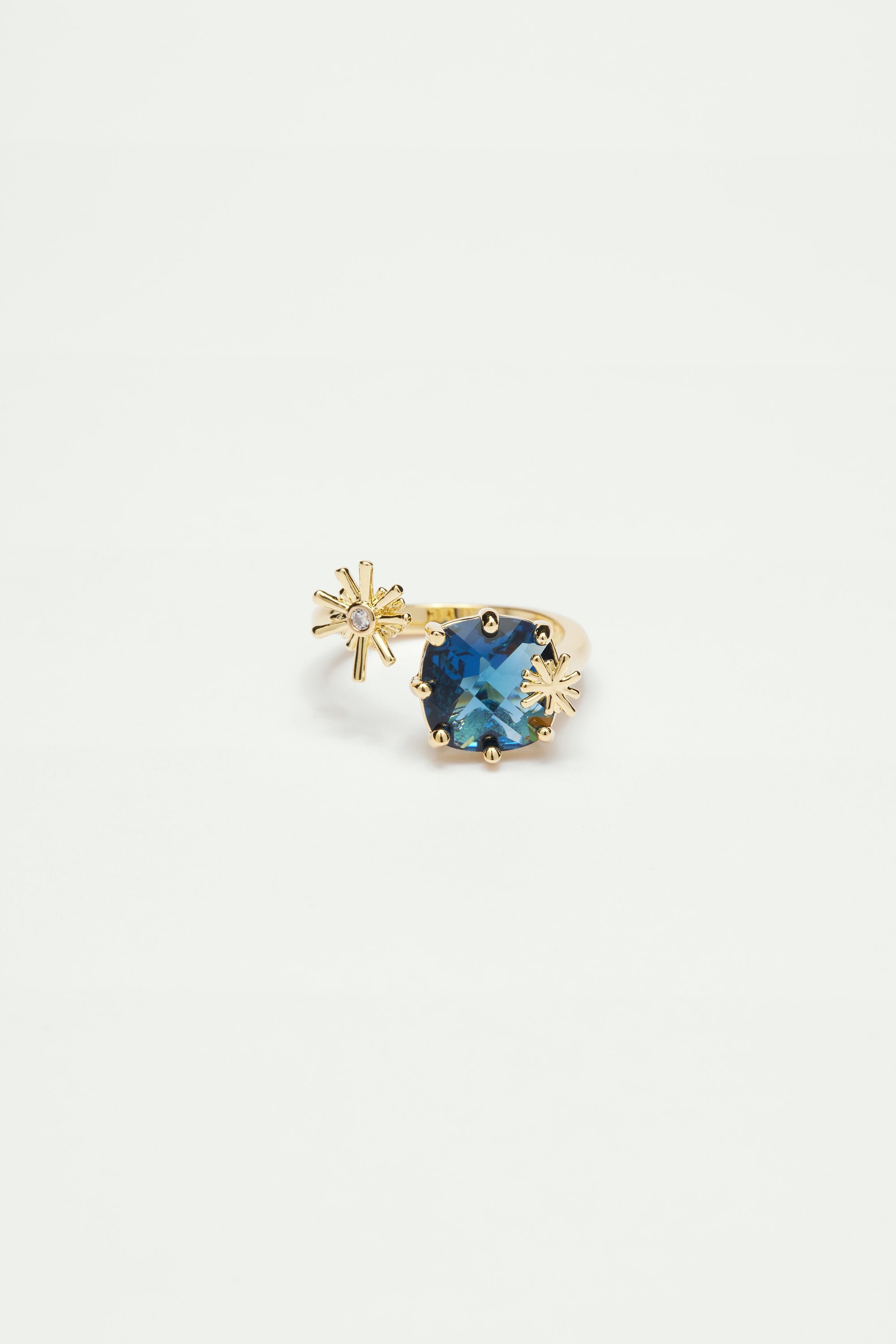 Adjustable ring with gold stars and square stone LES NEREIDES Blue