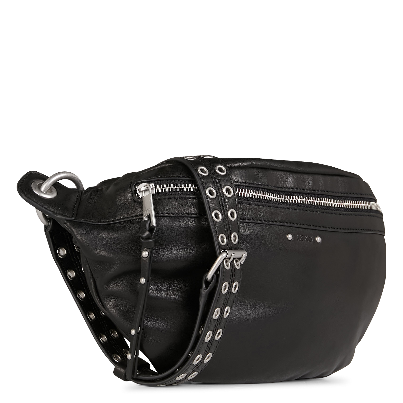 Zippered leather waist bag IKKS Black