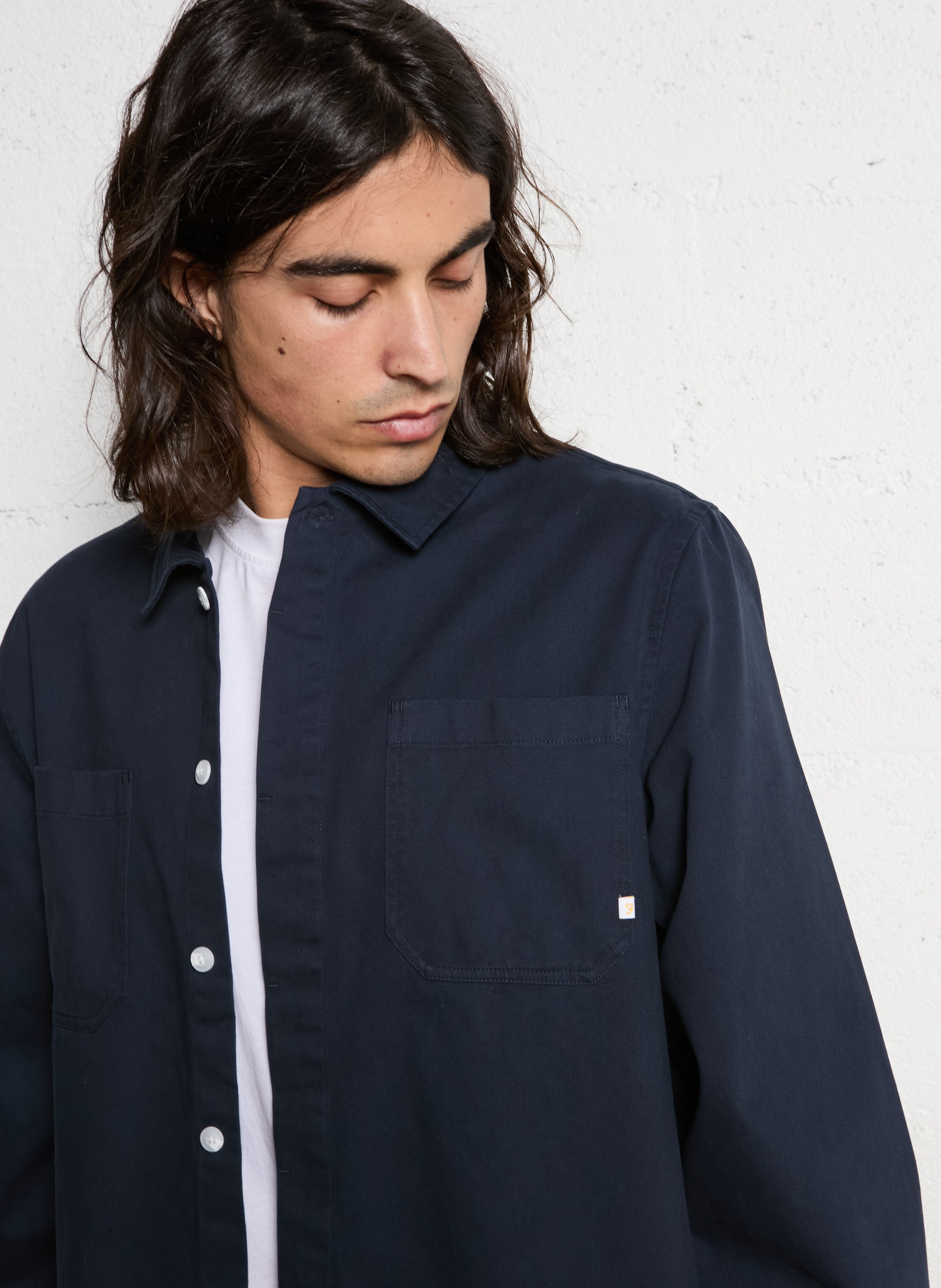 Straight-cut cotton overshirt FARAH Blue
