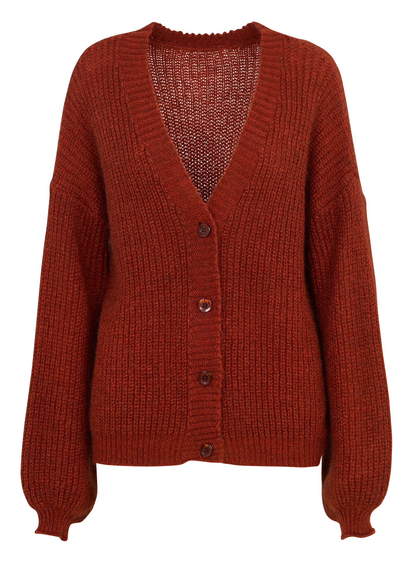 Oversized V-neck button-up cardigan ONE STEP Brown