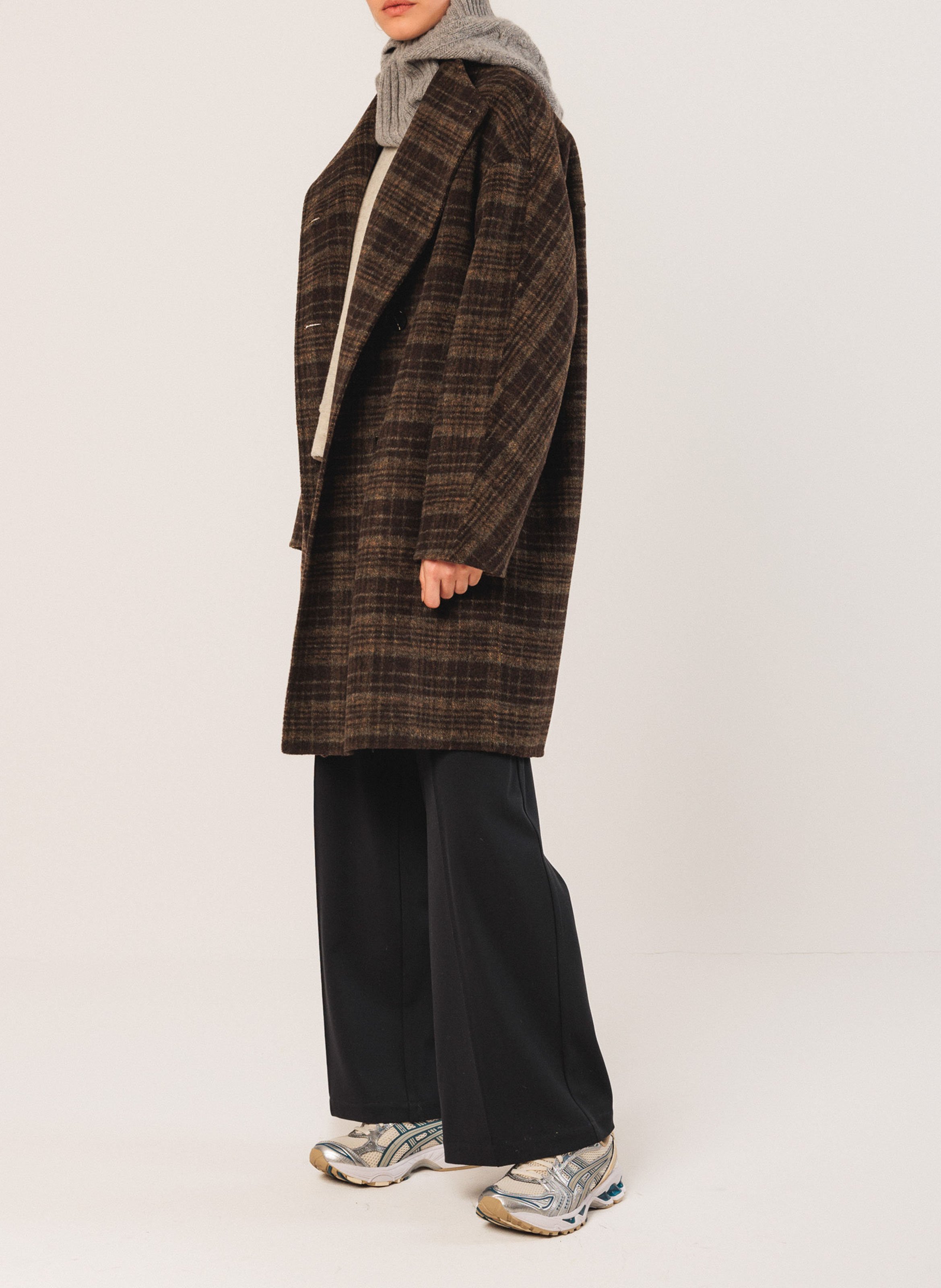 Straight wool-blend coat with high collar INDI & COLD Khaki