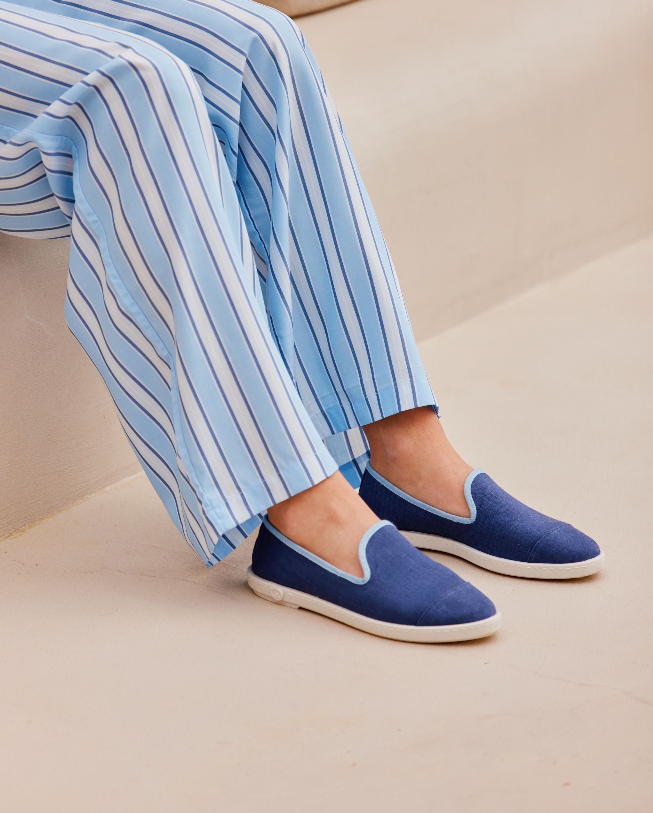 Women's Linen and Sky Blue Denim Slipper ANGARDE Blue