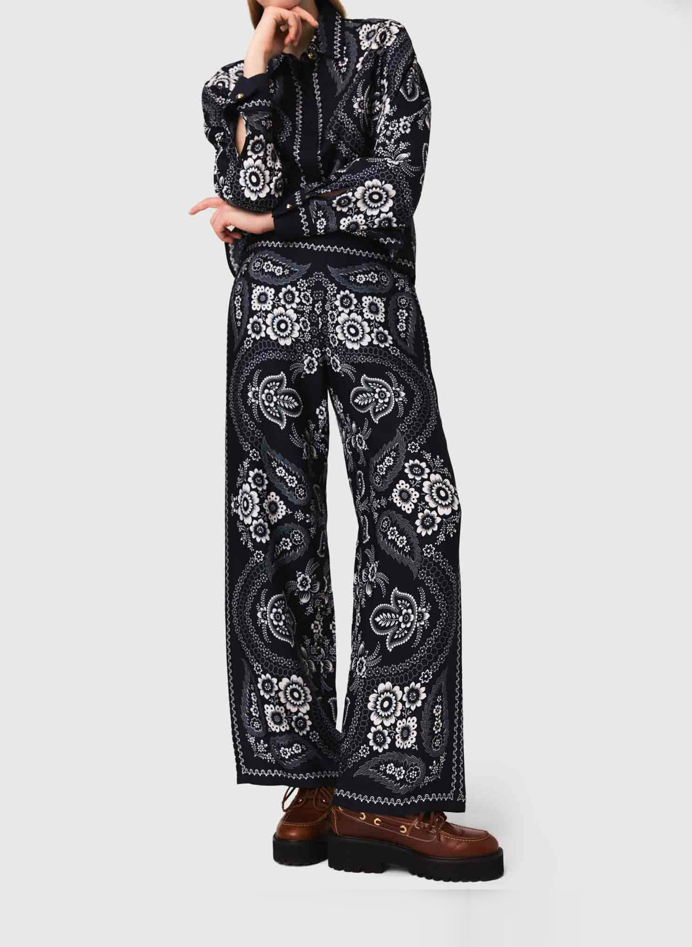 Fluid wide-leg printed pants MAJE Blue