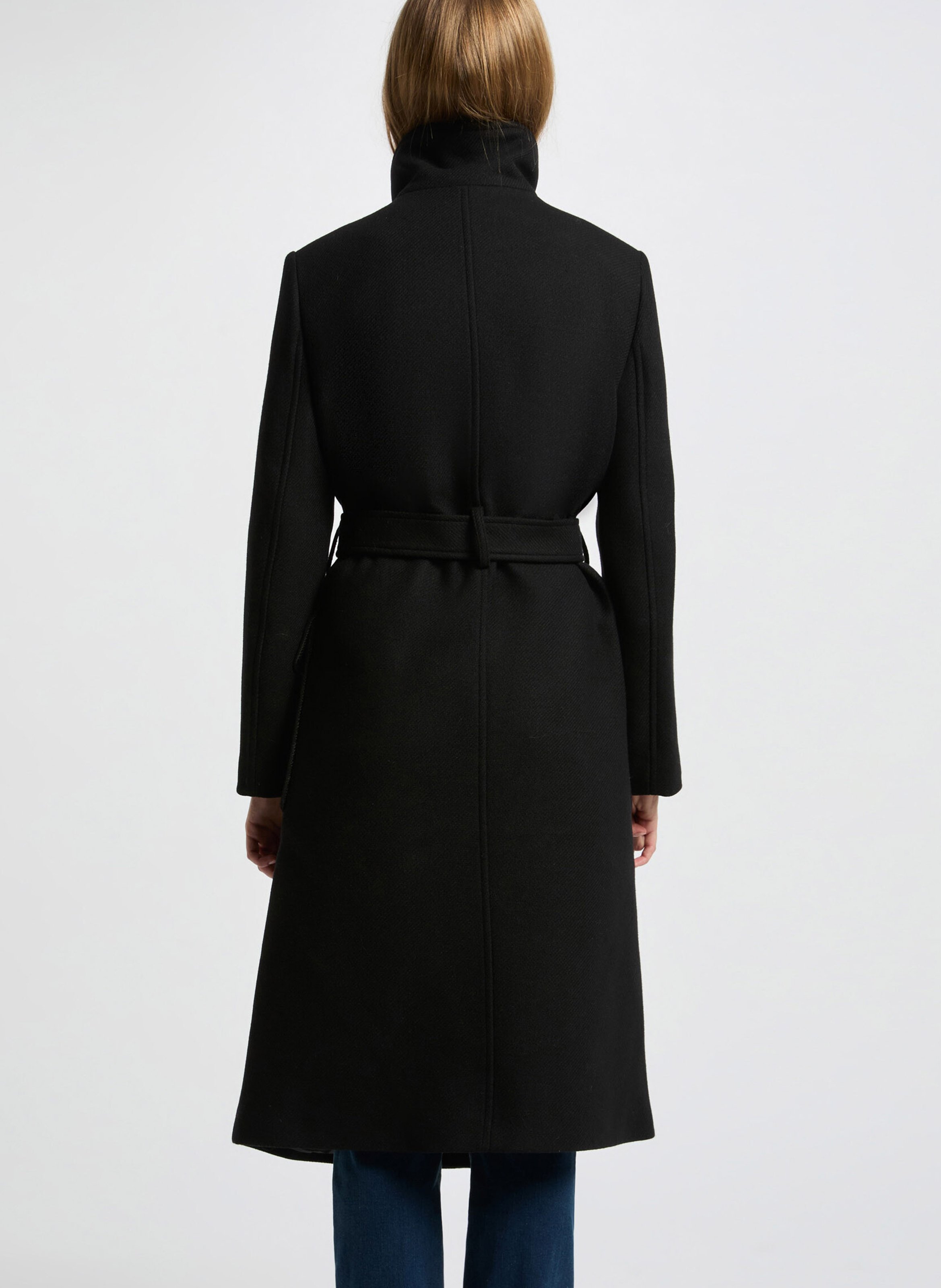 Fitted high-neck coat in mixed recycled wool MORGAN Black