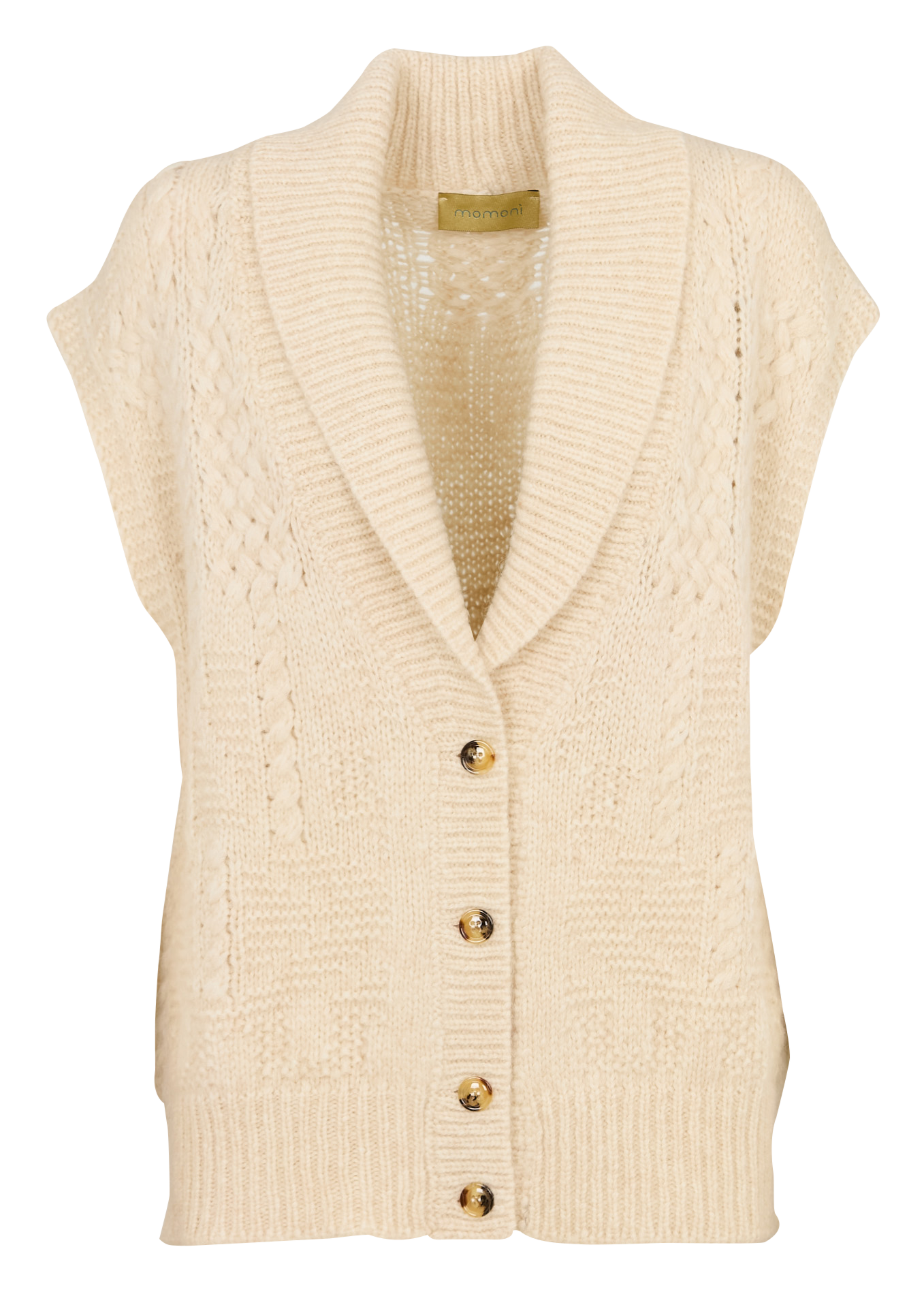 Braided wool blend shawl collar vest MOMONI Beige