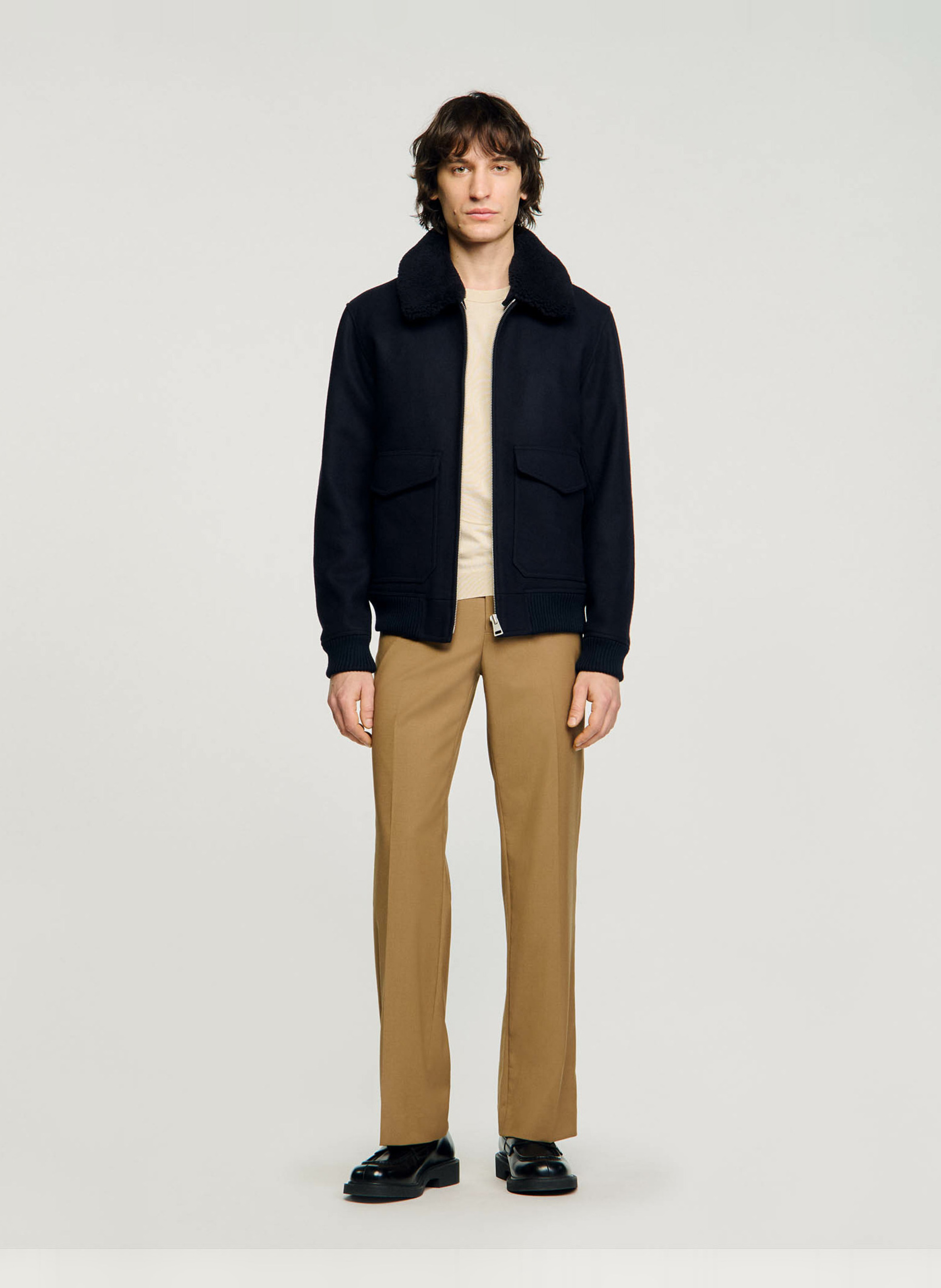 Teedy col rond en laine mélangée SANDRO Bleu