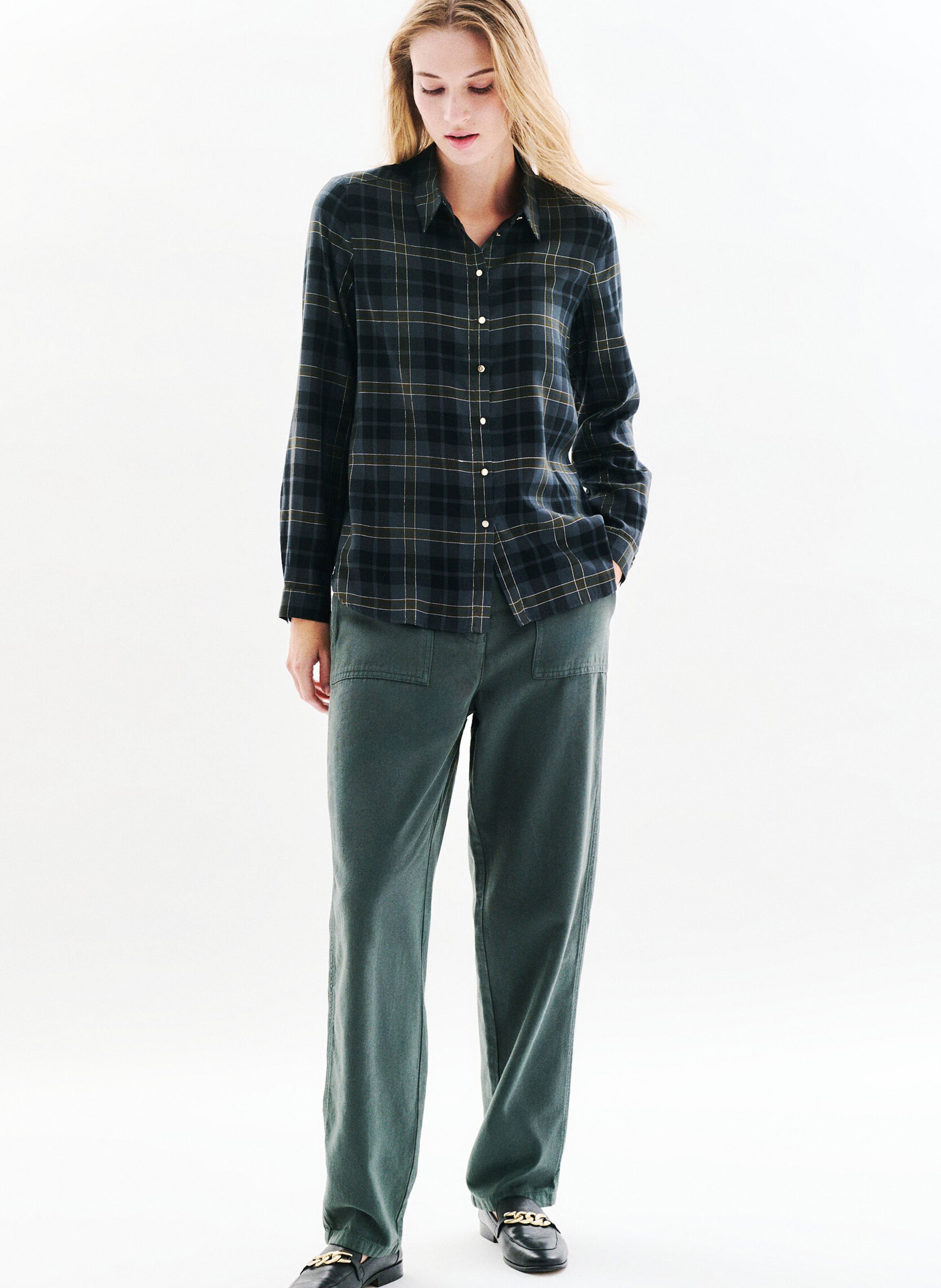 Straight shirt with classic collar in printed organic cotton blend CAROLL Black