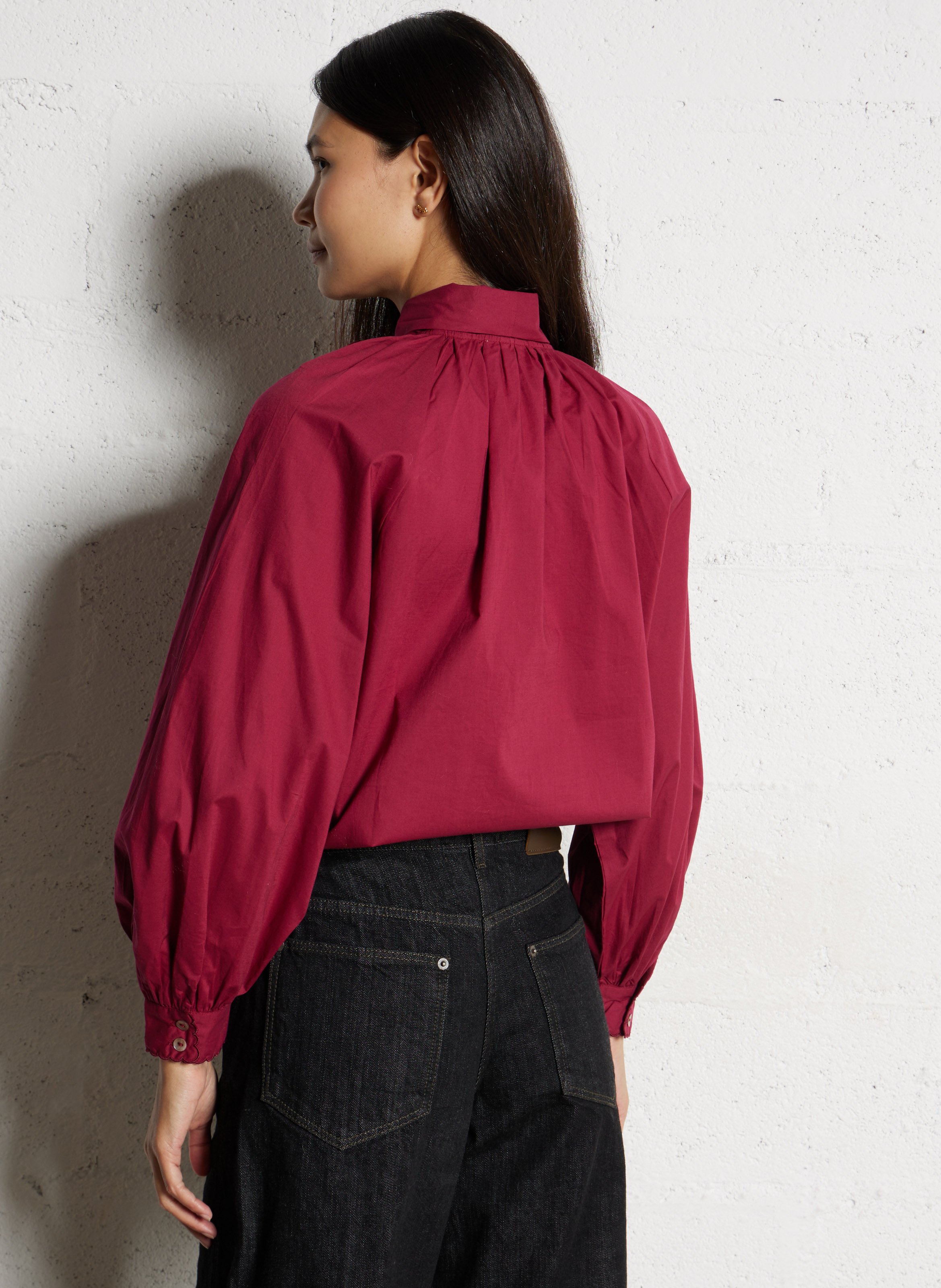 Shirt with lavallière collar in cotton DES PETITS HAUTS Purple