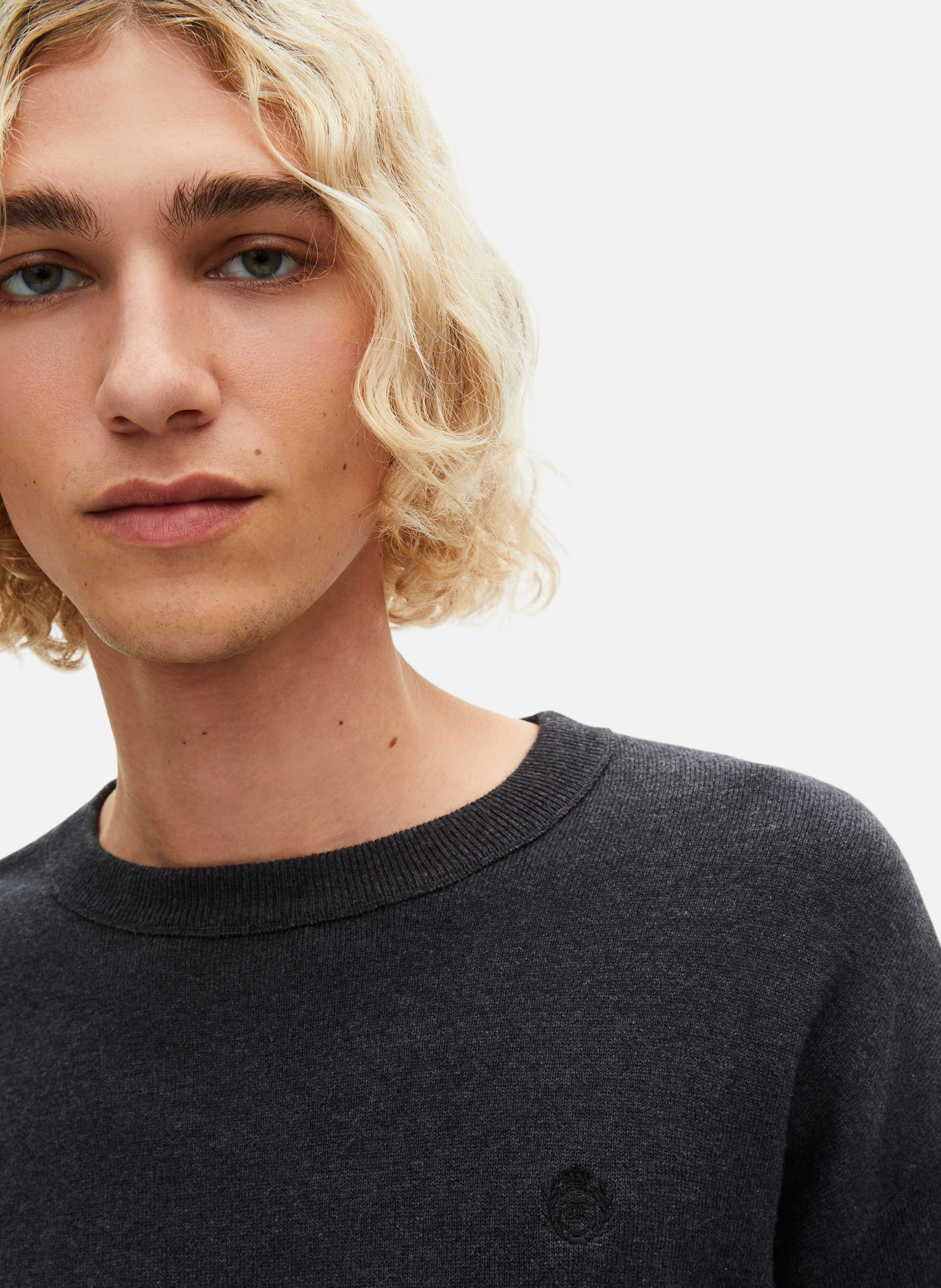 Round neck reversible sweater Grey