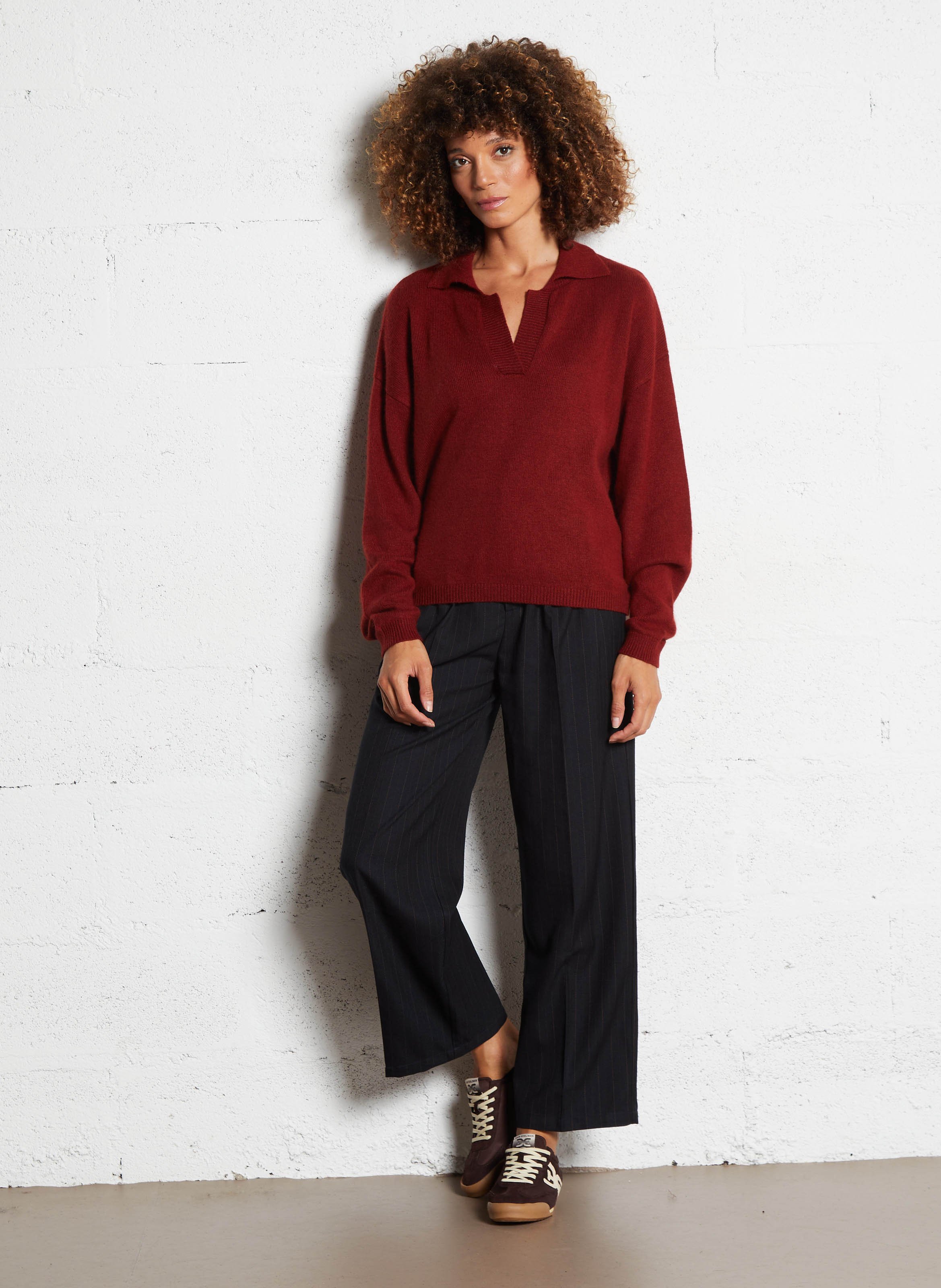 Pull col V droit uni  SEE U SOON Rouge