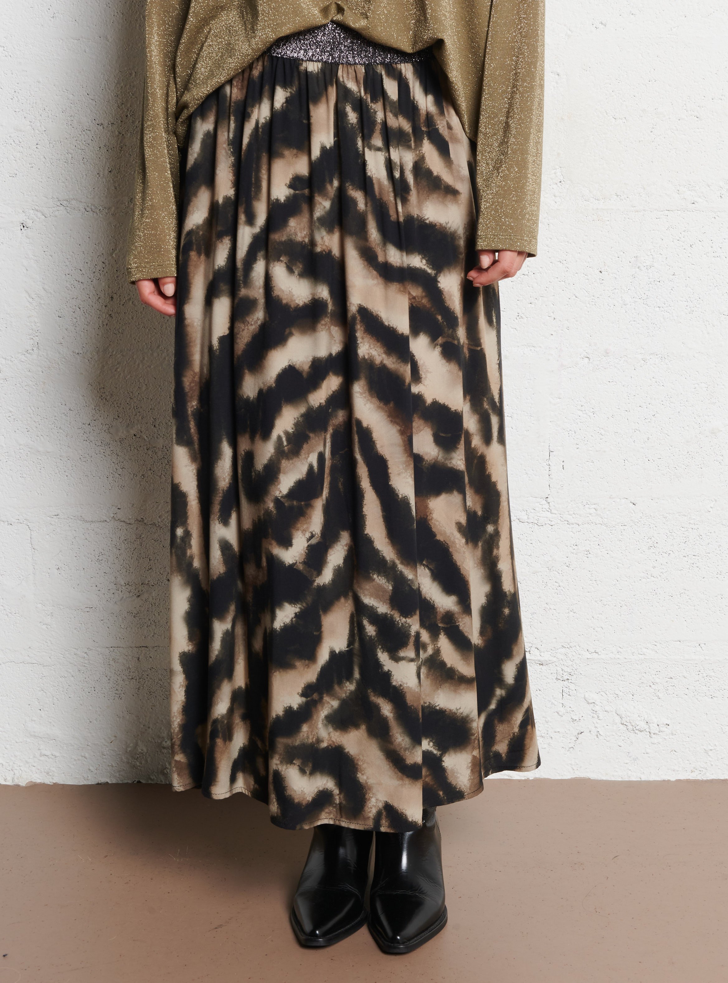 Jupe midi imprimé tigre PLEASE Beige