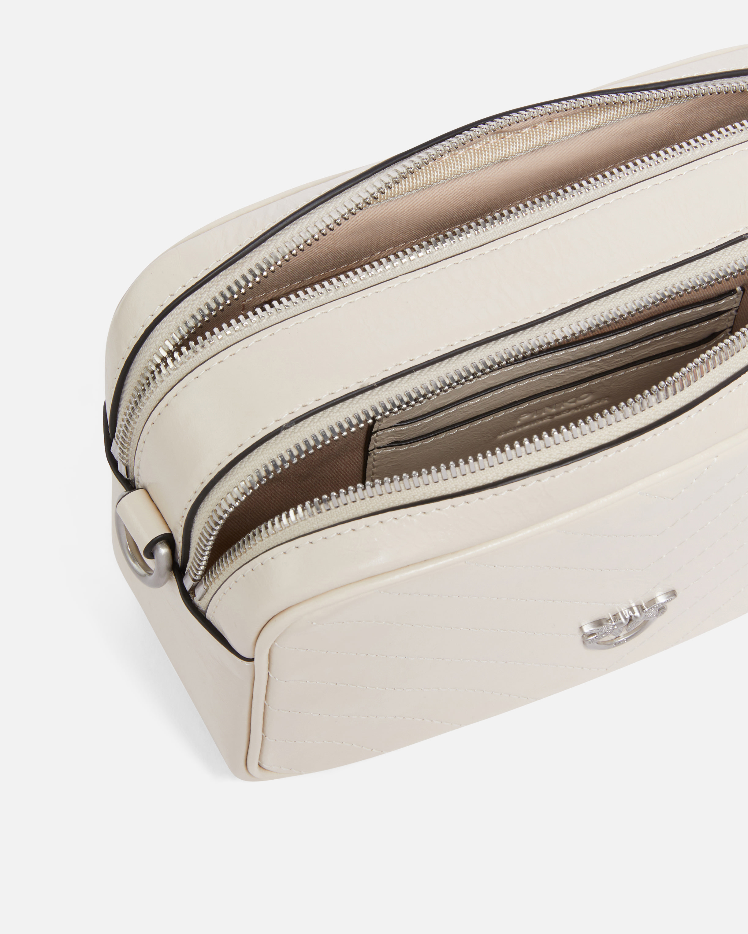 Medium Chevron Leather Camera Crossbody Bag PINKO White