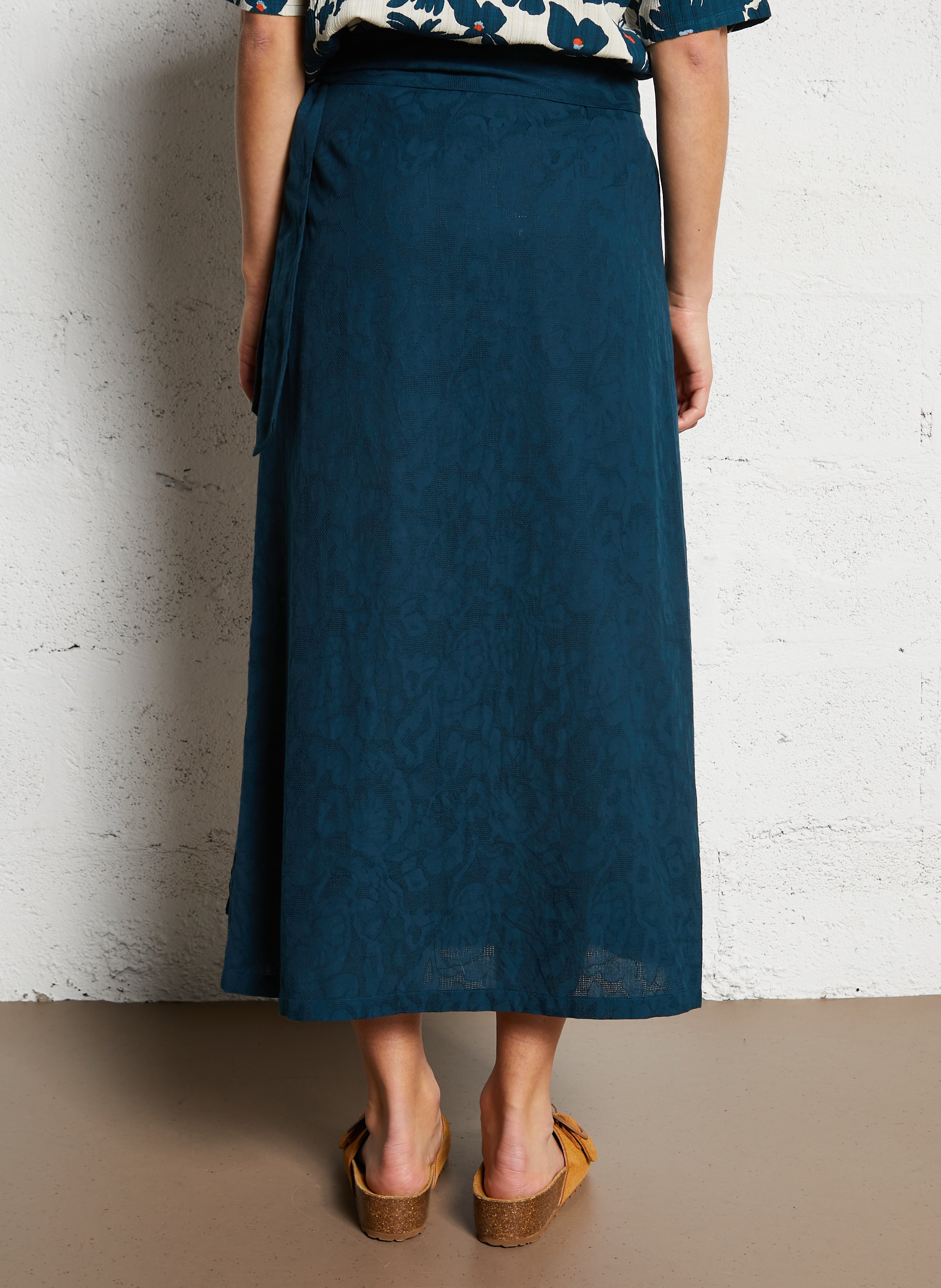 Jupe midi droite en coton NICE THINGS Bleu