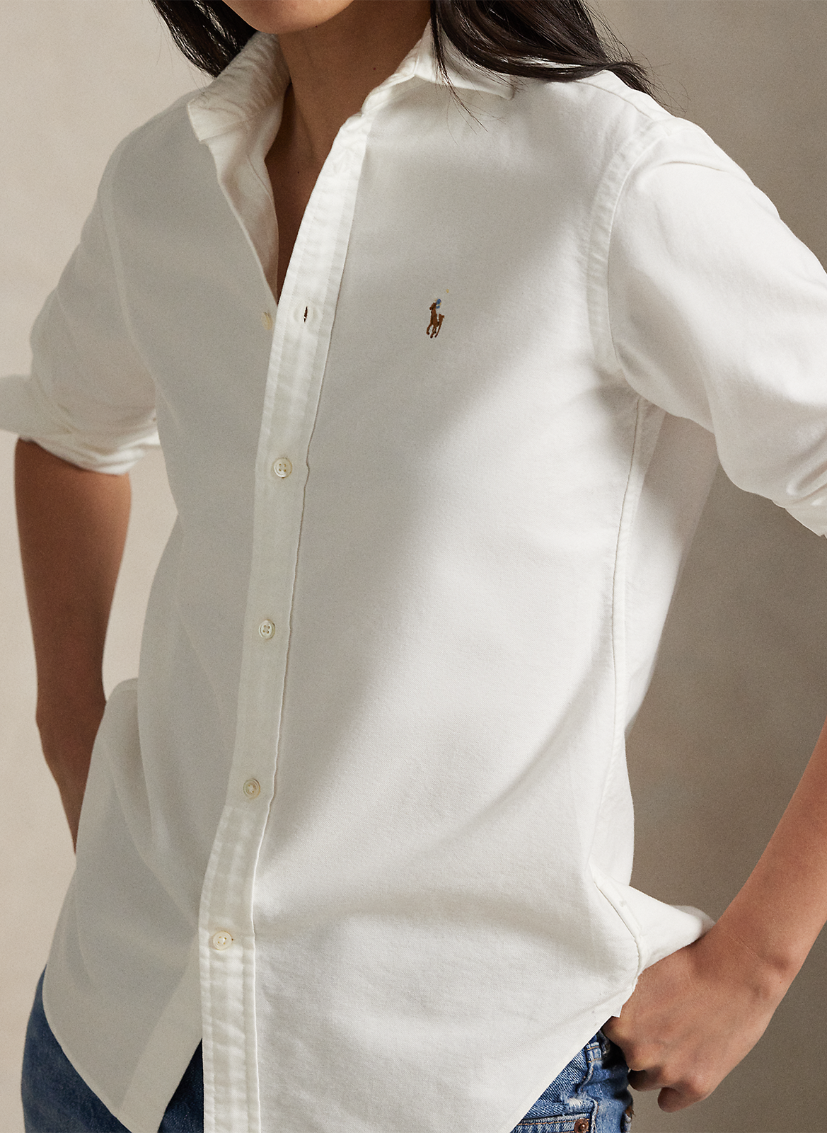 Chemise col classique rayée en coton POLO RALPH LAUREN Blanc