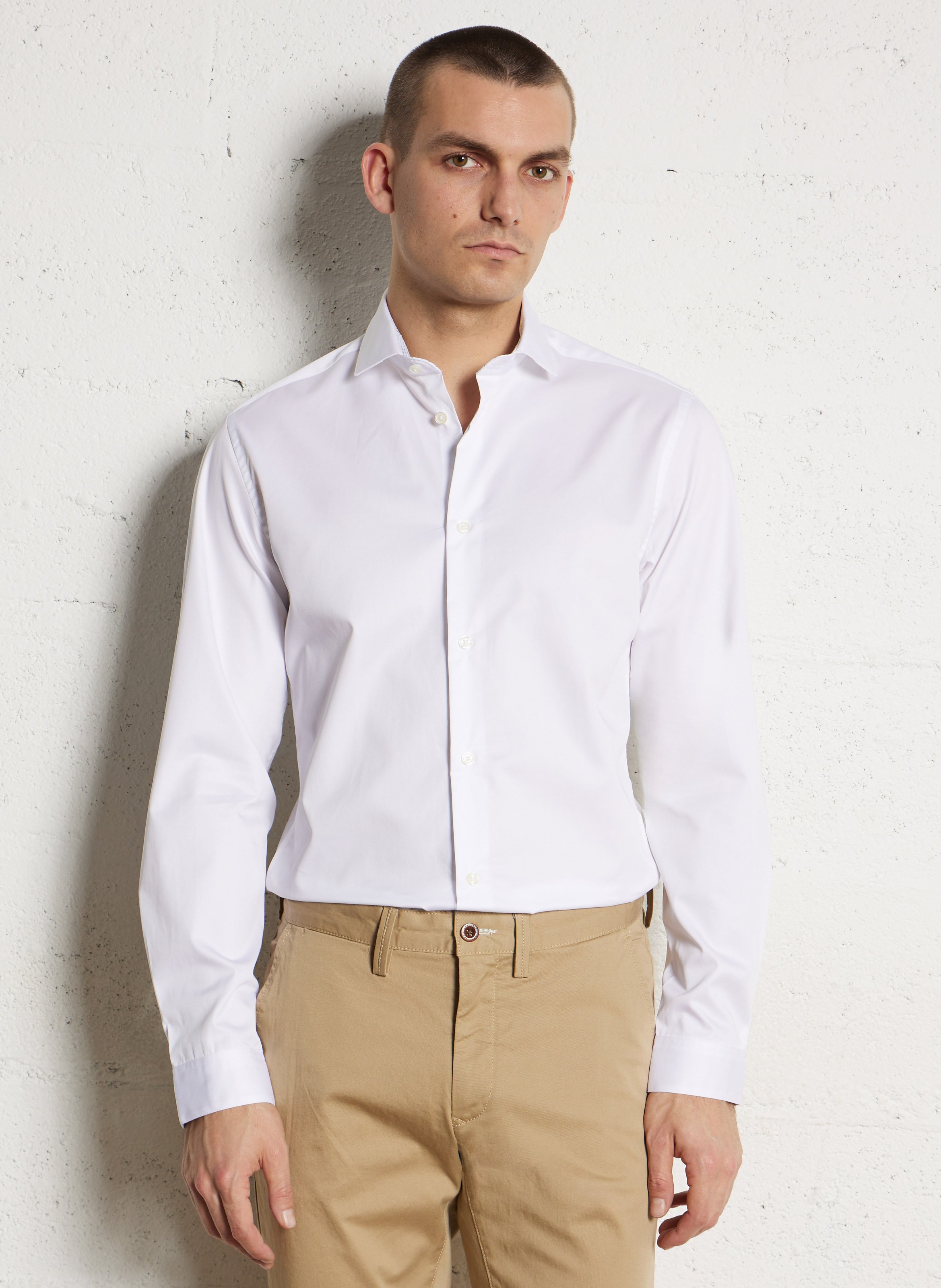 Slim-fit cotton shirt with classic collar AU PRINTEMPS PARIS