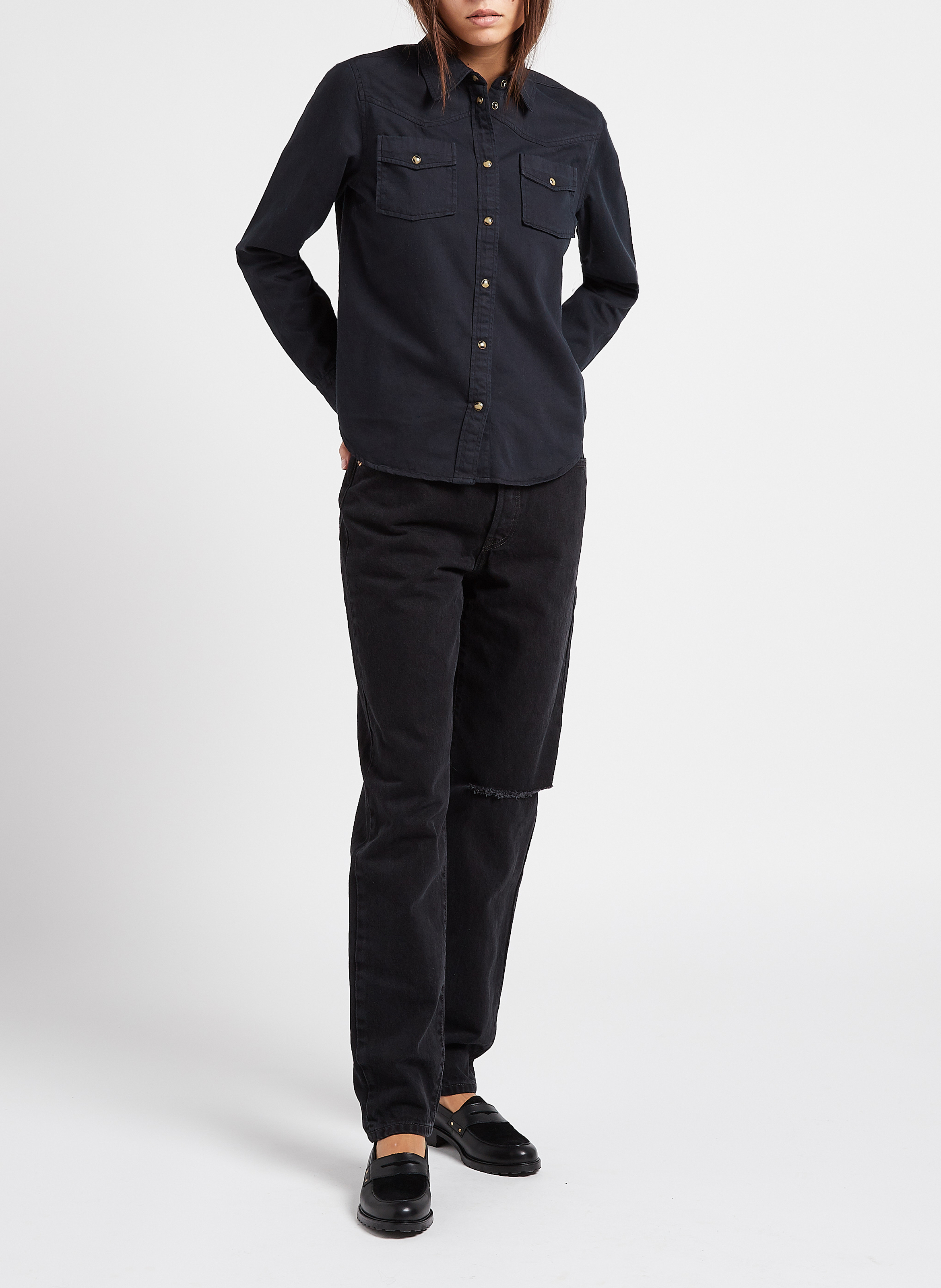 Katoenen blouse met klassieke kraag SWILDENS Zwart