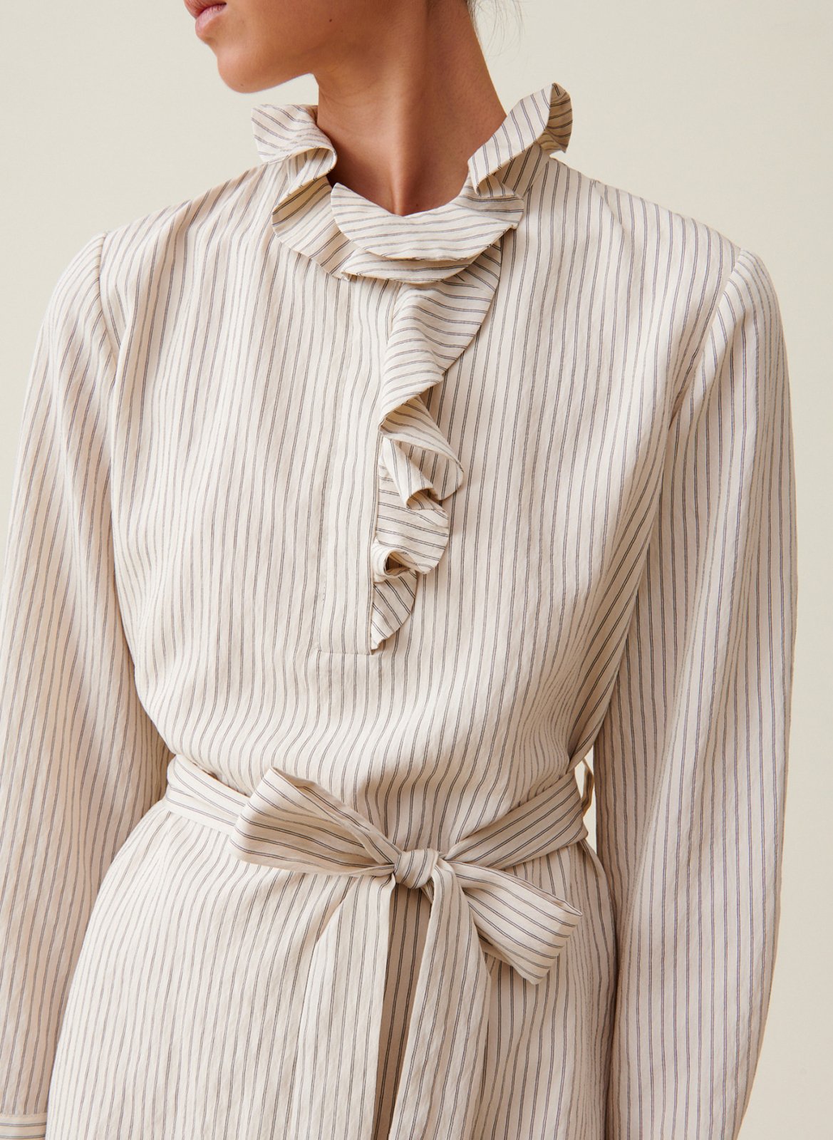 Robe courte col volanté rayée CLAUDIE PIERLOT Beige