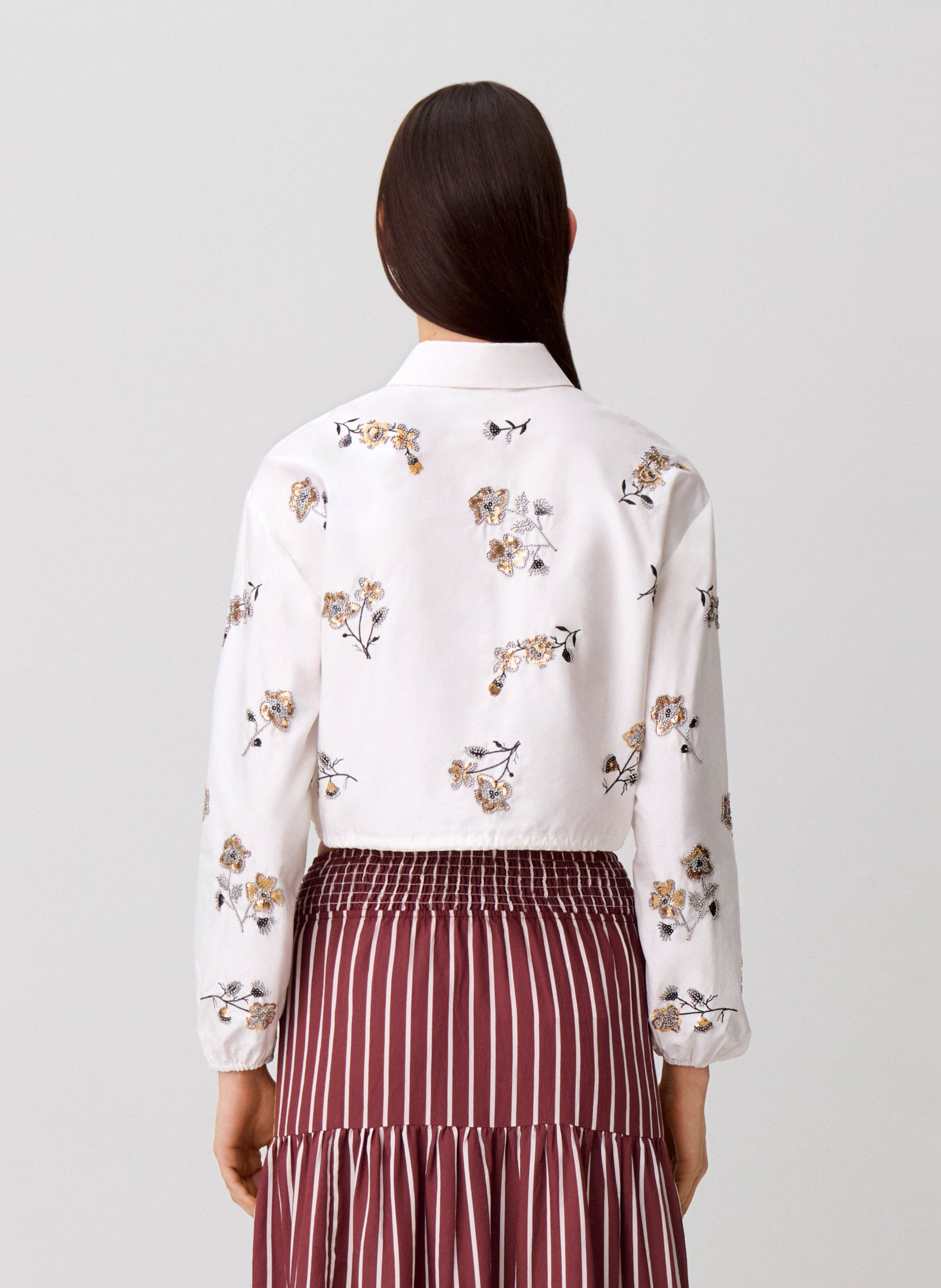 Chemise oversize col classique en coton brodé CLAUDIE PIERLOT Beige