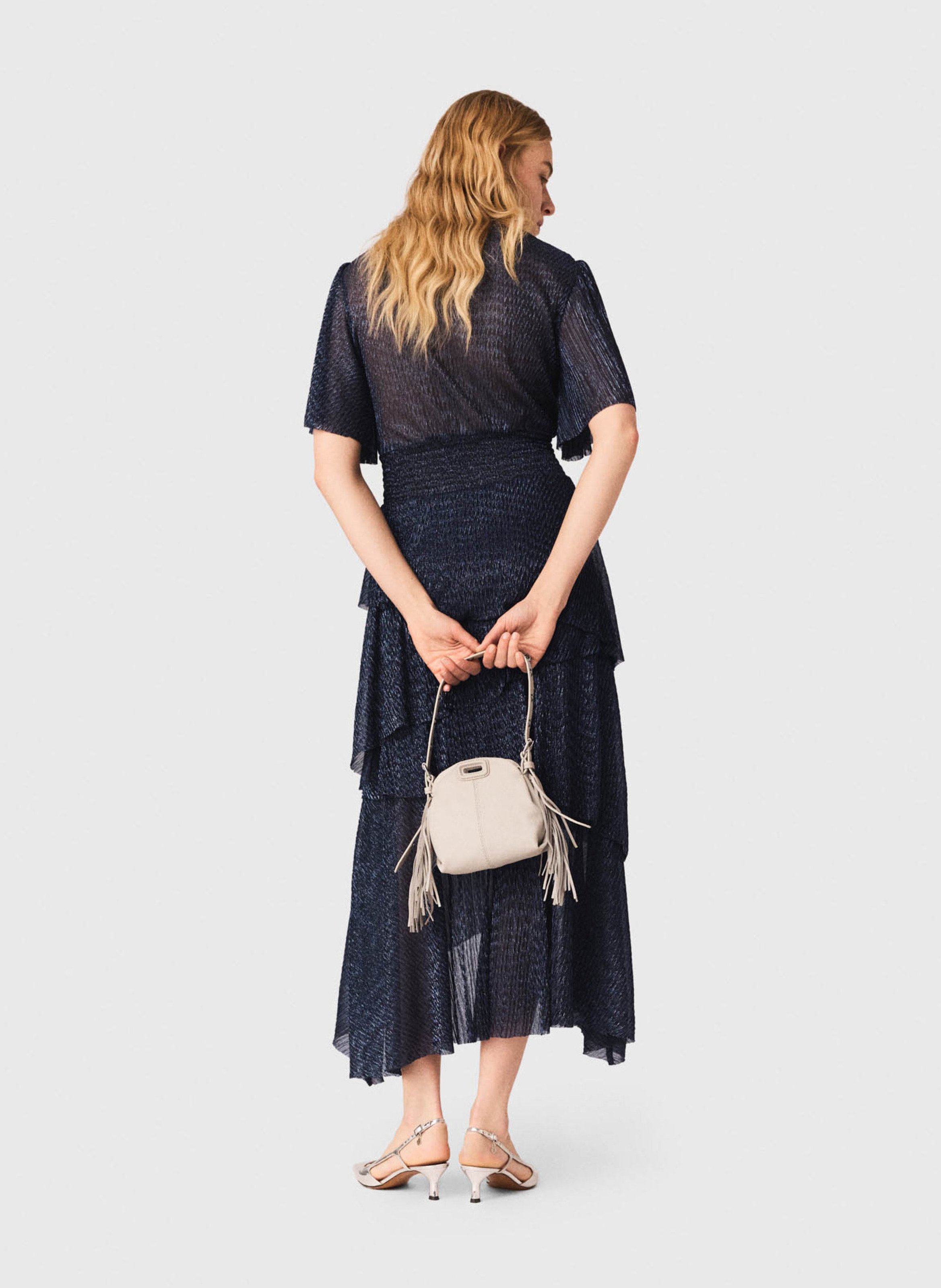 Robe midi évasée col V MAJE Bleu