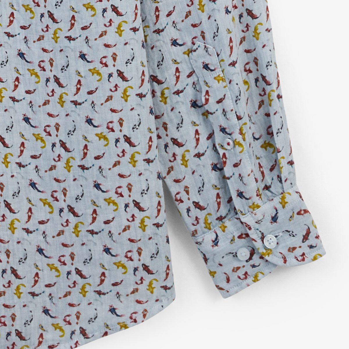 Long-sleeved linen shirt with koi carp SERGE BLANCO Blue