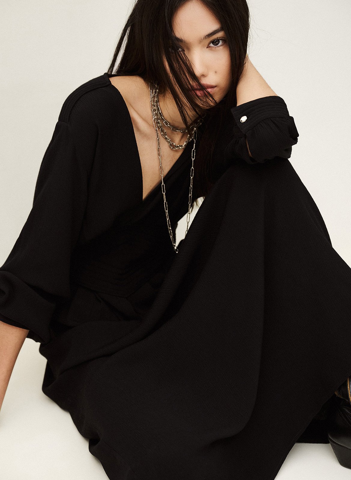 Flowing V-neck midi dress BA&SH Black